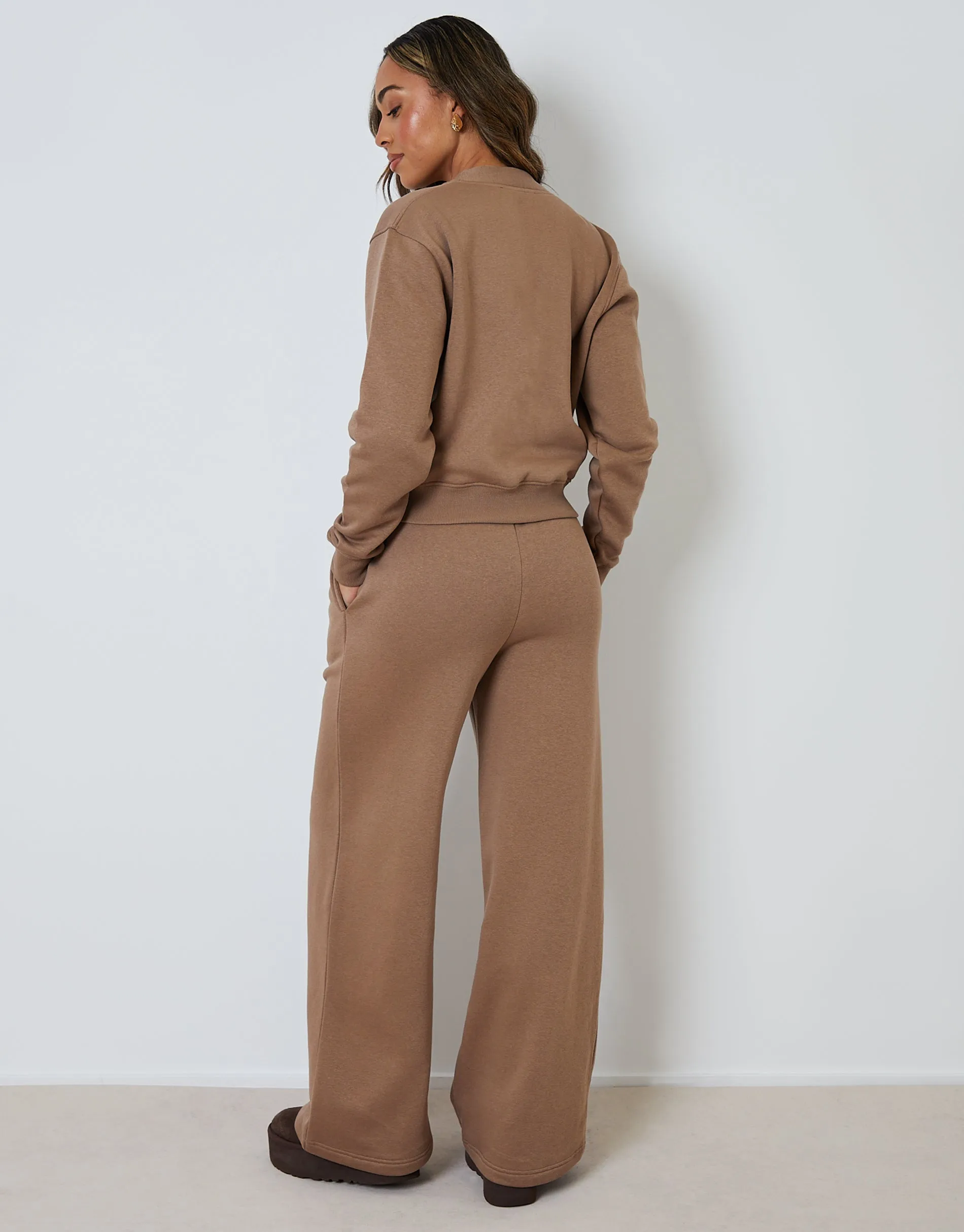 Brown Sweat Bomber Cardigan & Jogger Co-ord (2-Piece Set) sold by Threadbare product image thumbnail 4