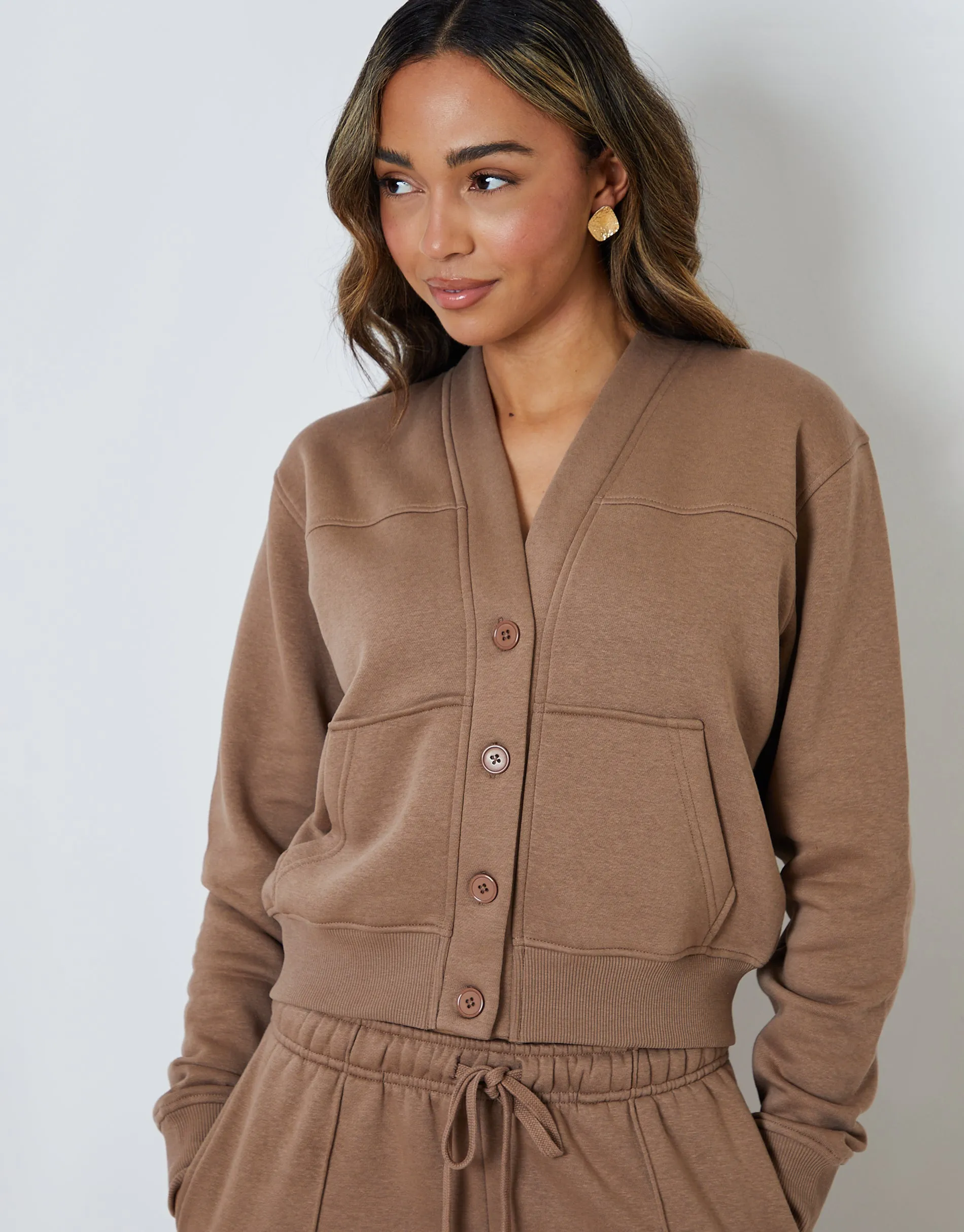 Brown Sweat Bomber Cardigan & Jogger Co-ord (2-Piece Set) sold by Threadbare product image thumbnail 5