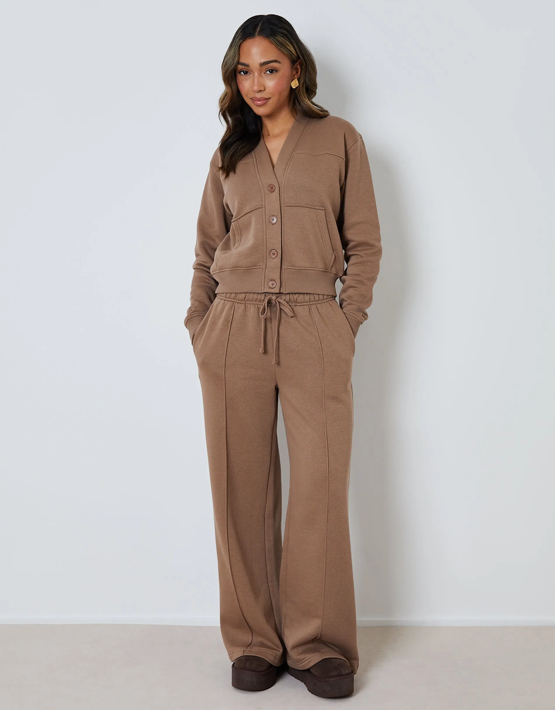 Brown Sweat Bomber Cardigan & Jogger Co-ord (2-Piece Set) sold by Threadbare product image thumbnail 3