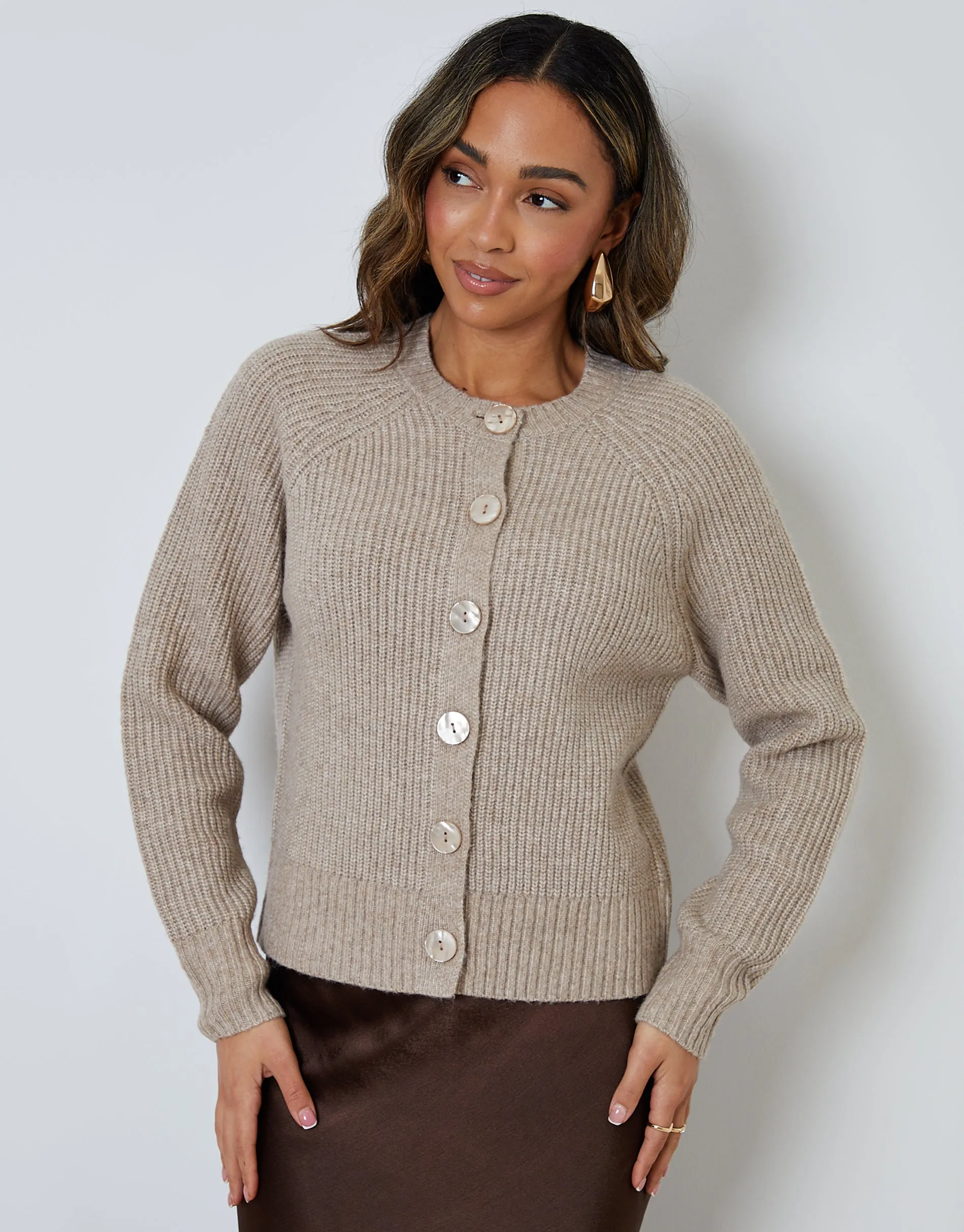 Beige Chunky Knit Button Up Cardigan sold by Threadbare product image thumbnail 5