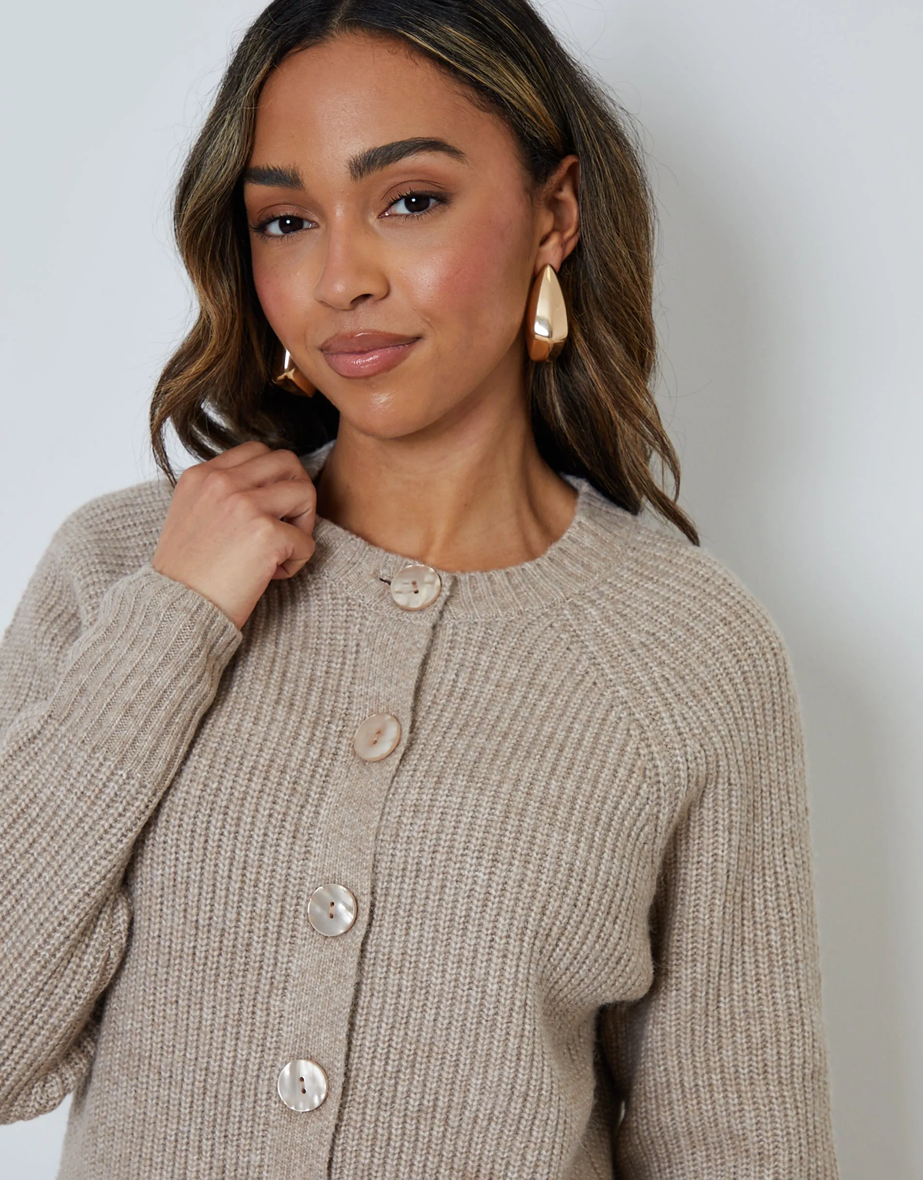 Beige Chunky Knit Button Up Cardigan sold by Threadbare product image thumbnail 4