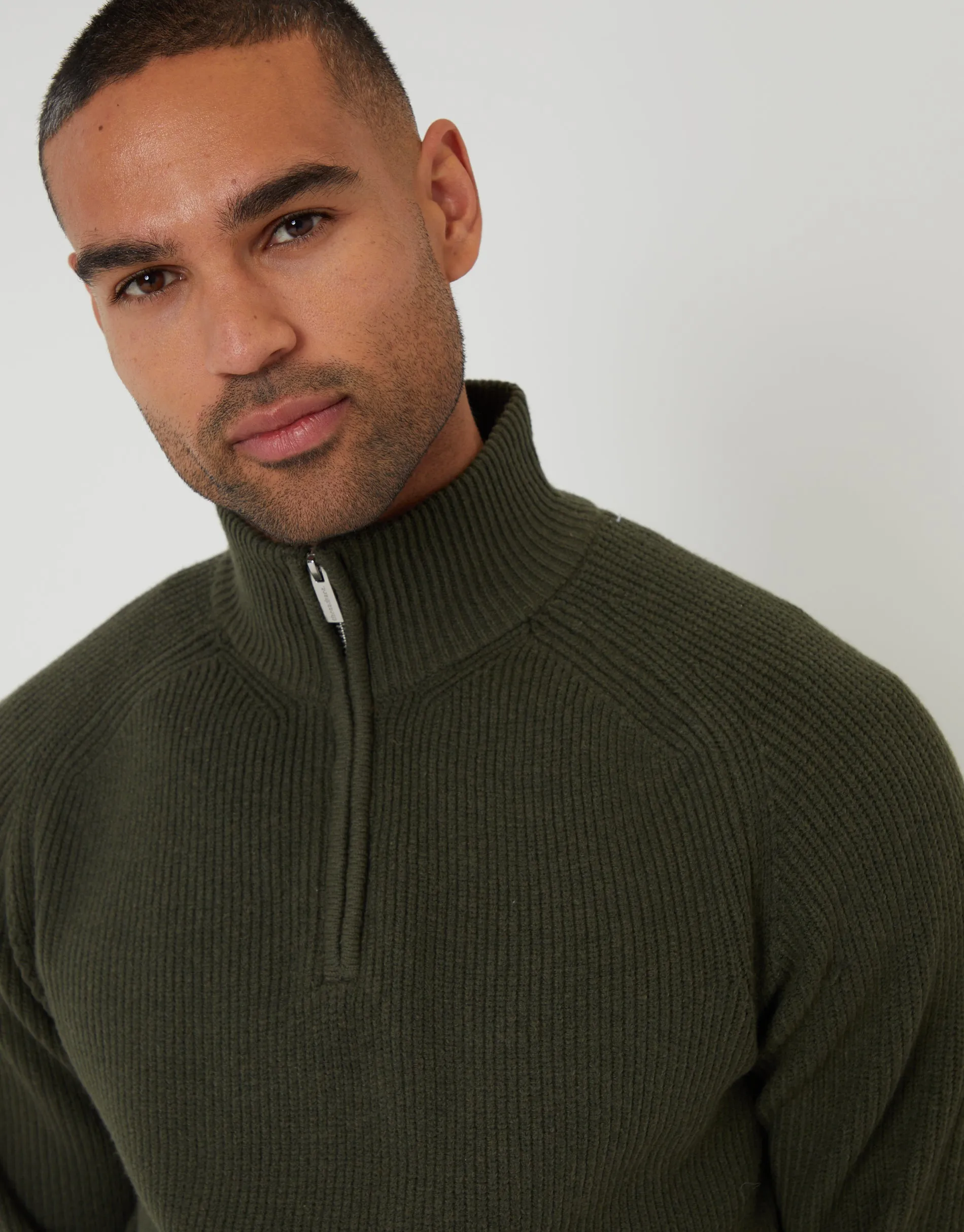 Forest Green Rib Panel Quarter Zip Knitted Jumper sold by Threadbare product image thumbnail 4
