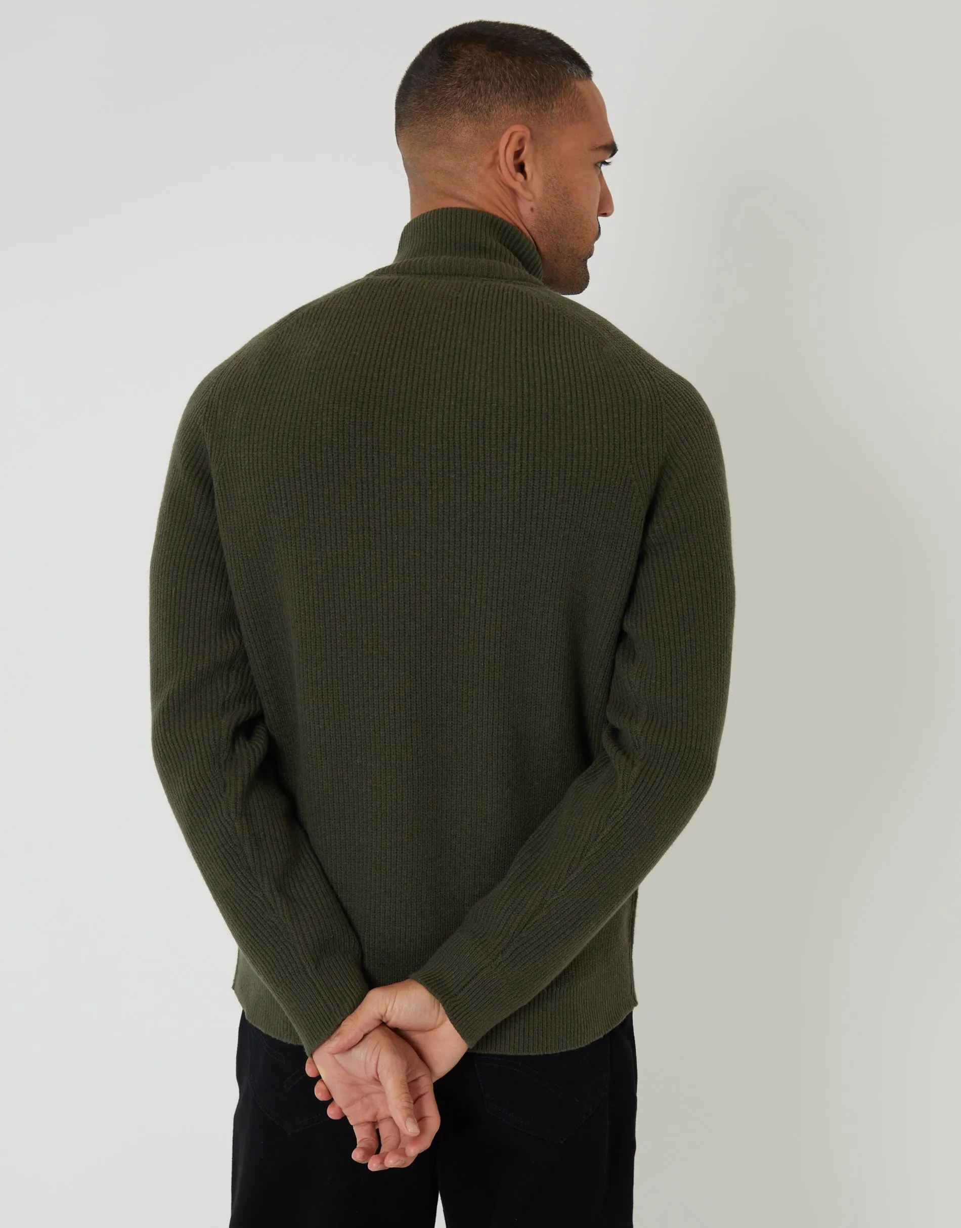 Forest Green Rib Panel Quarter Zip Knitted Jumper sold by Threadbare product image thumbnail 2