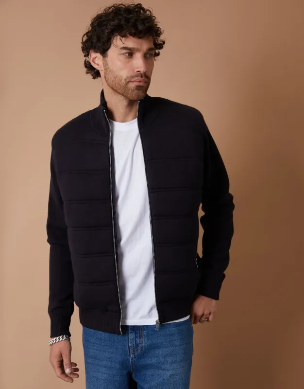 Black Quilted Zip Up Knitted Jacket sold by Threadbare