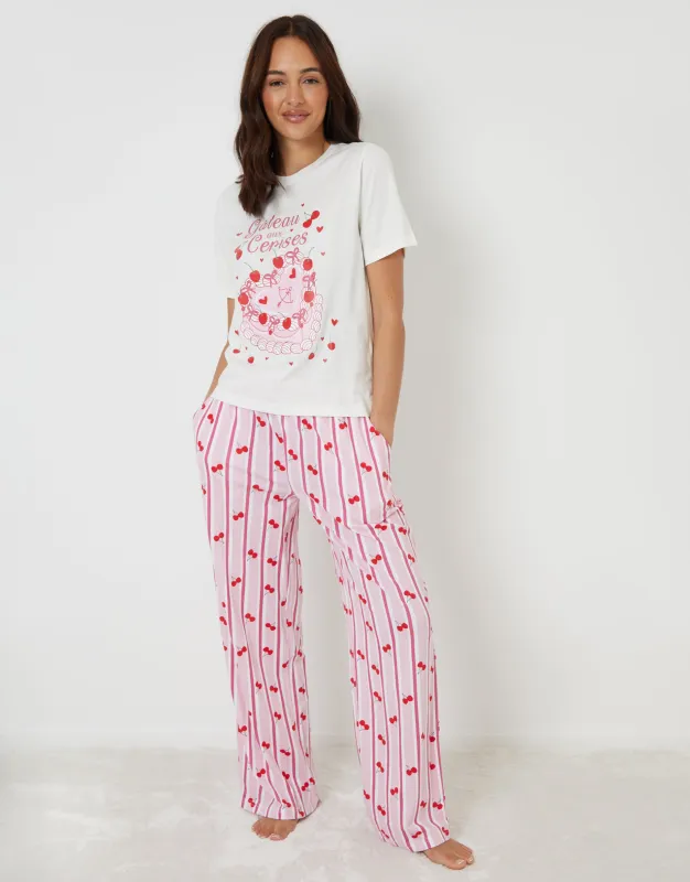 Pink Gateau Print Striped Pyjamas (2-Piece Set) sold by Threadbare