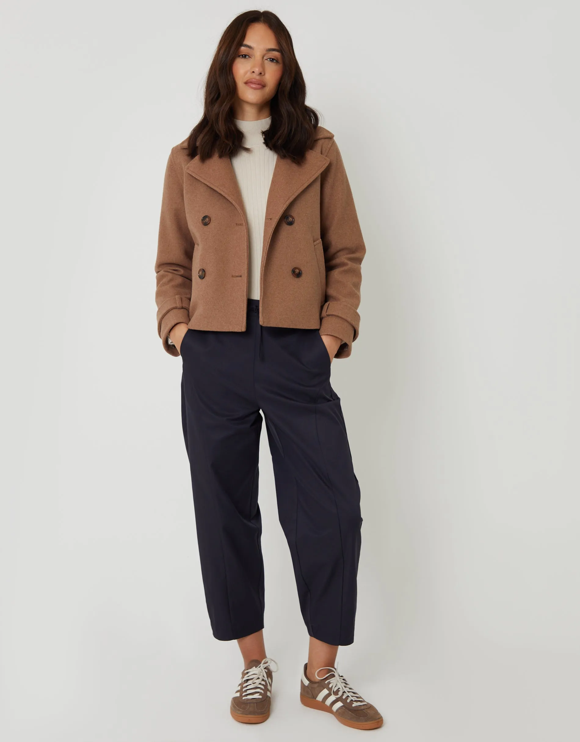 Mocha Brown Faux Wool Cropped Trench Coat sold by Threadbare