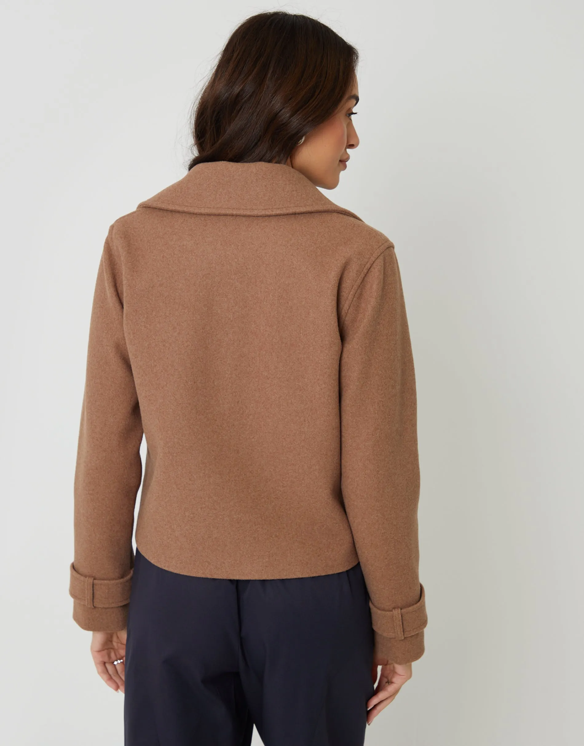 Mocha Brown Faux Wool Cropped Trench Coat sold by Threadbare product image thumbnail 2