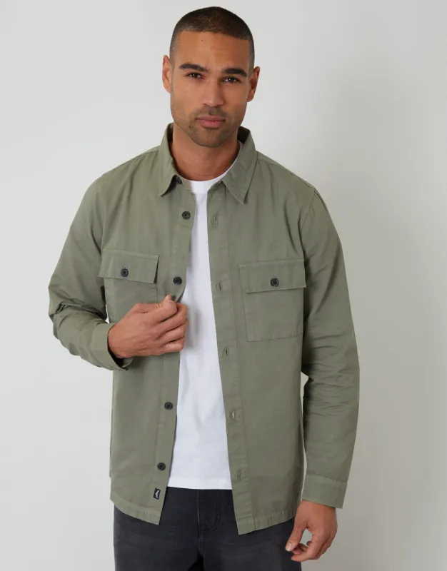 Sage Green Lightweight Shacket sold by Threadbare