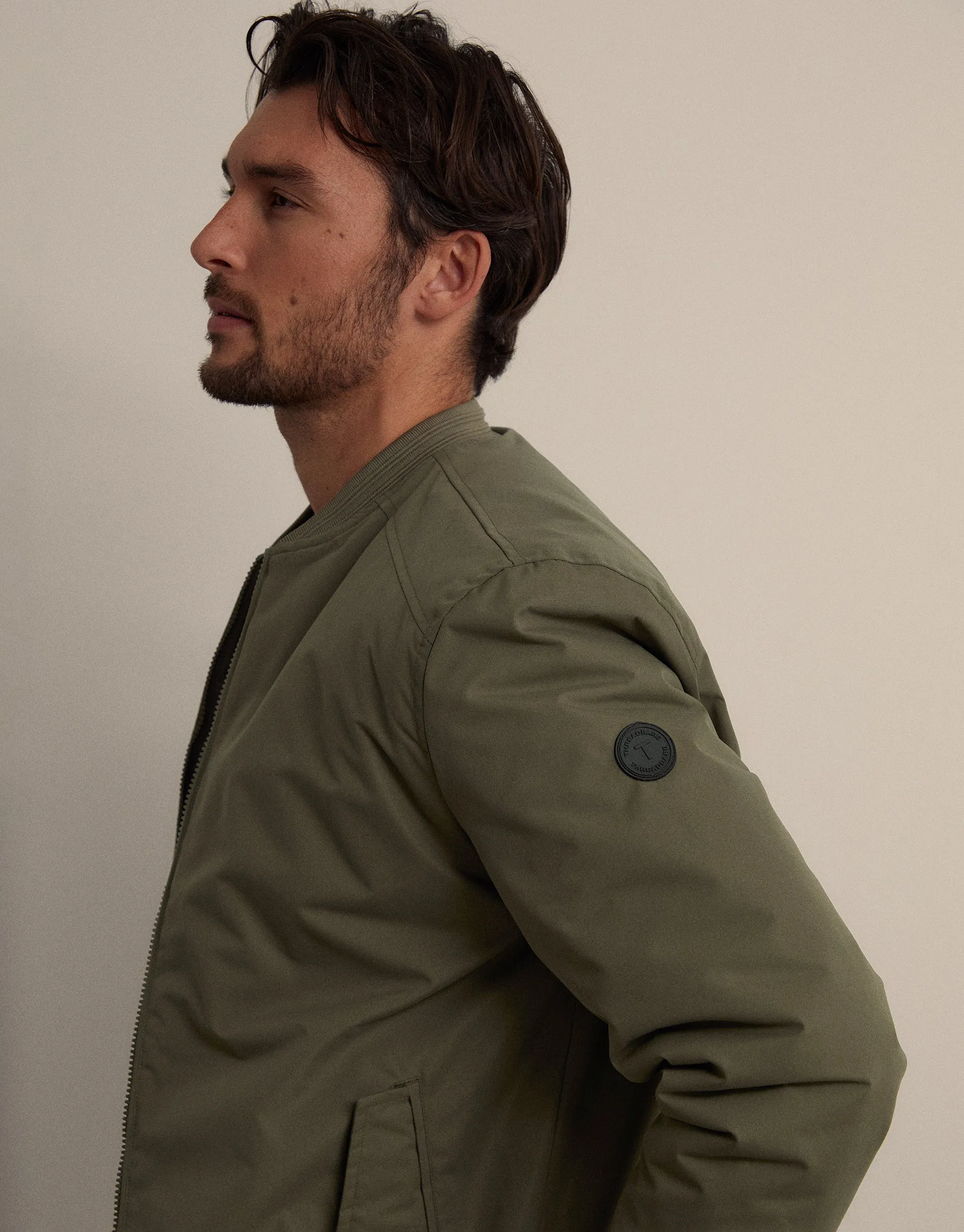 Khaki Green Padded Bomber Jacket sold by Threadbare