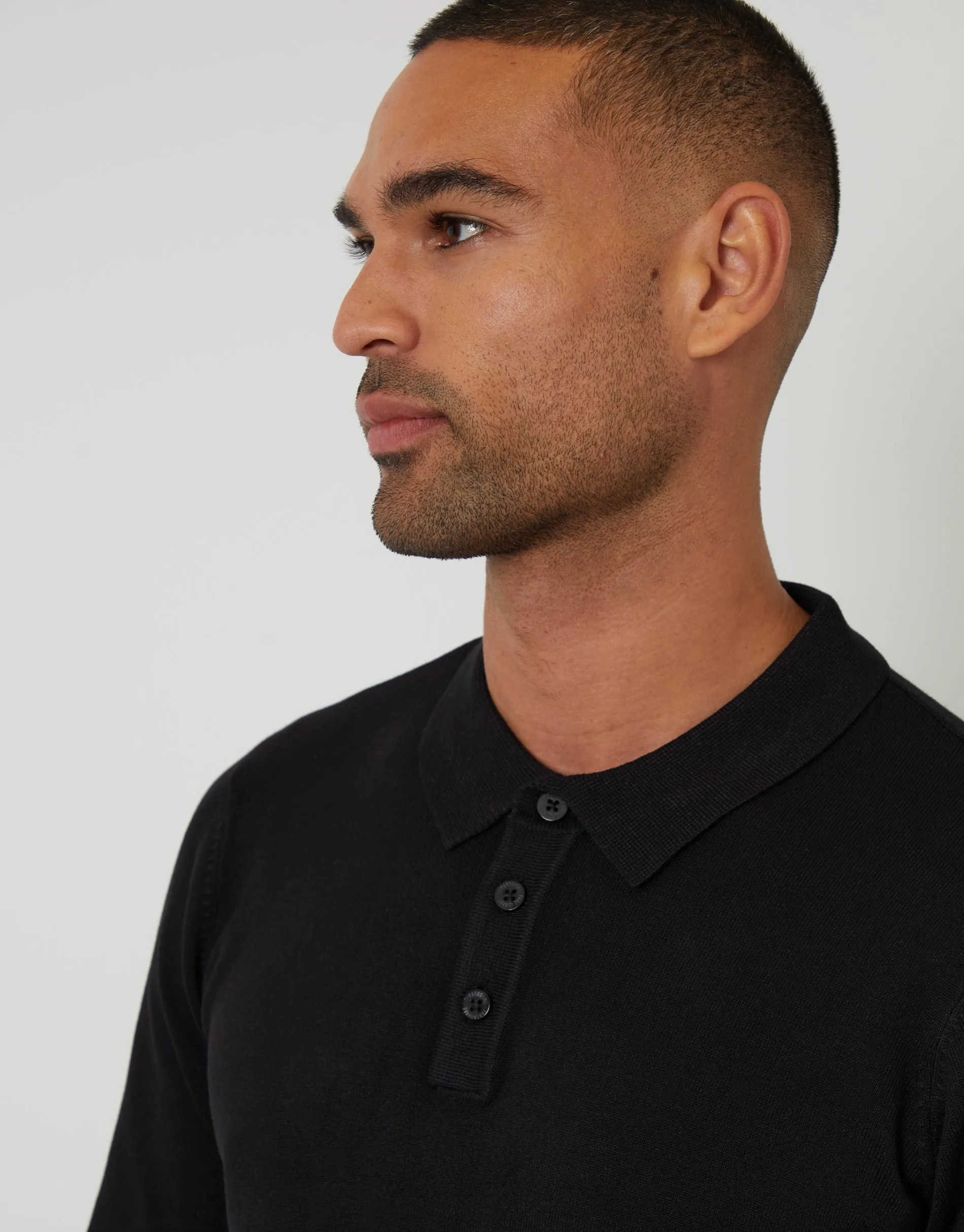 Black Knitted Long Sleeve Polo Jumper sold by Threadbare product image thumbnail 4