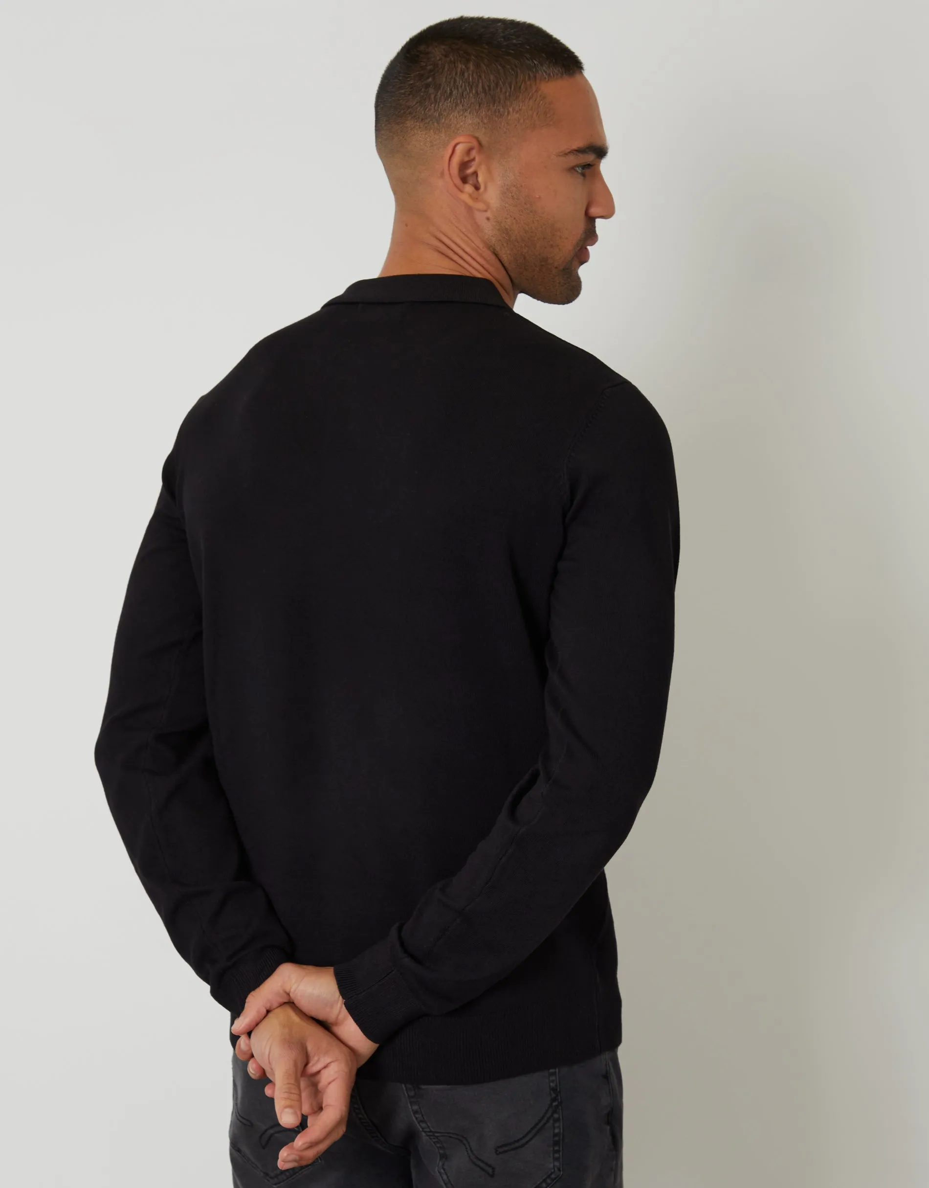 Black Knitted Long Sleeve Polo Jumper sold by Threadbare product image thumbnail 2