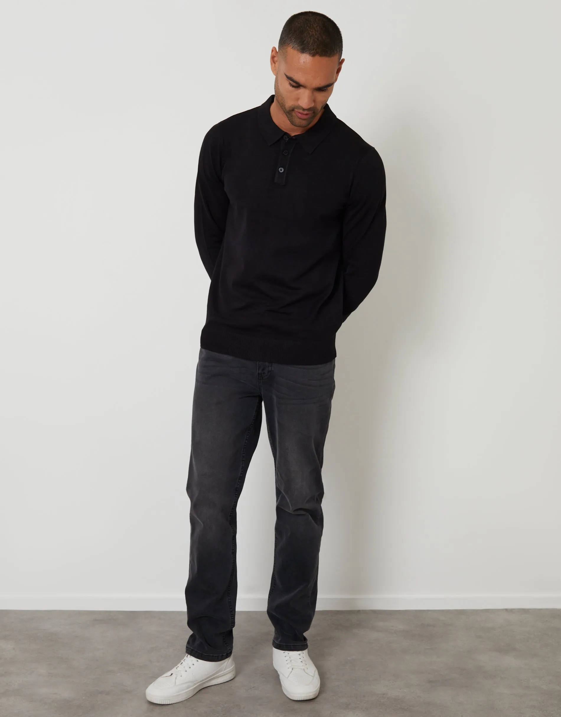 Black Knitted Long Sleeve Polo Jumper sold by Threadbare product image thumbnail 3