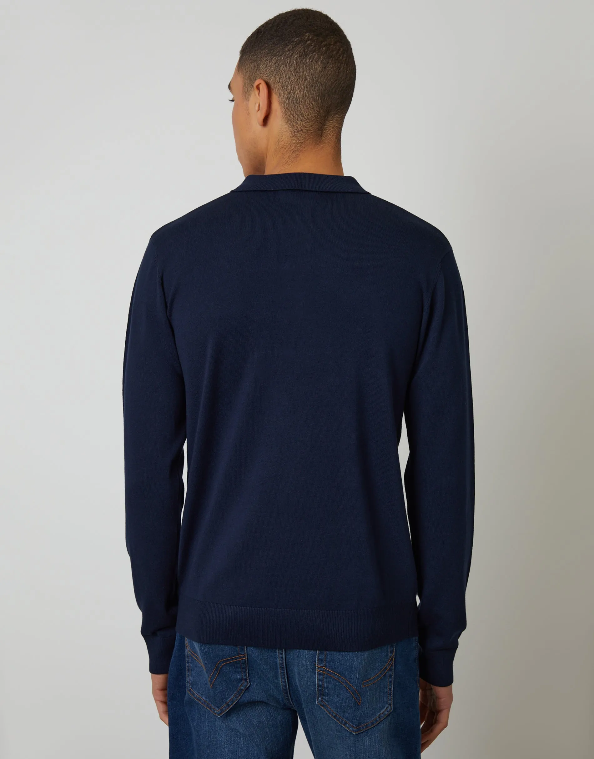 Navy Knitted Long Sleeve Polo Jumper sold by Threadbare product image thumbnail 2