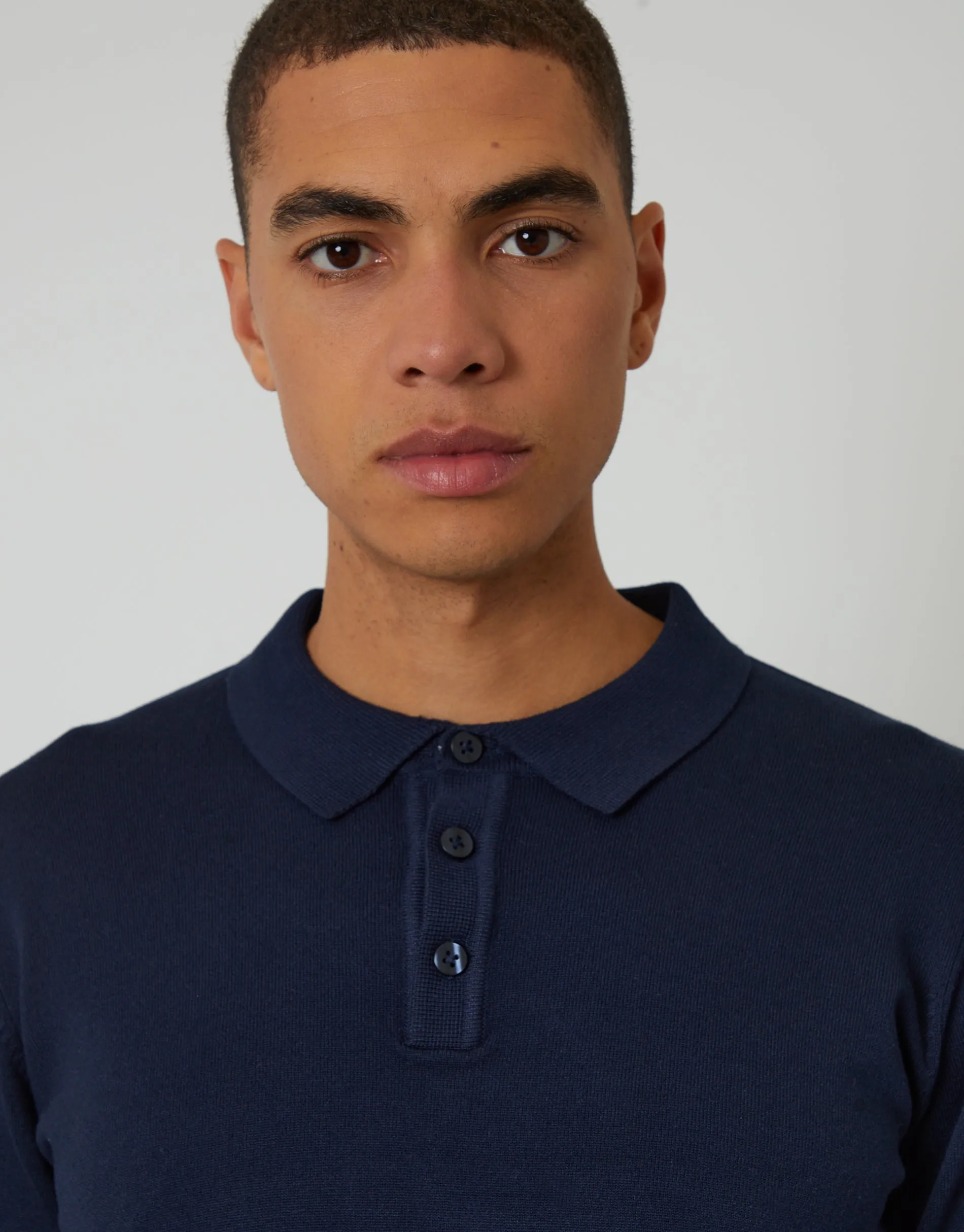 Navy Knitted Long Sleeve Polo Jumper sold by Threadbare product image thumbnail 4