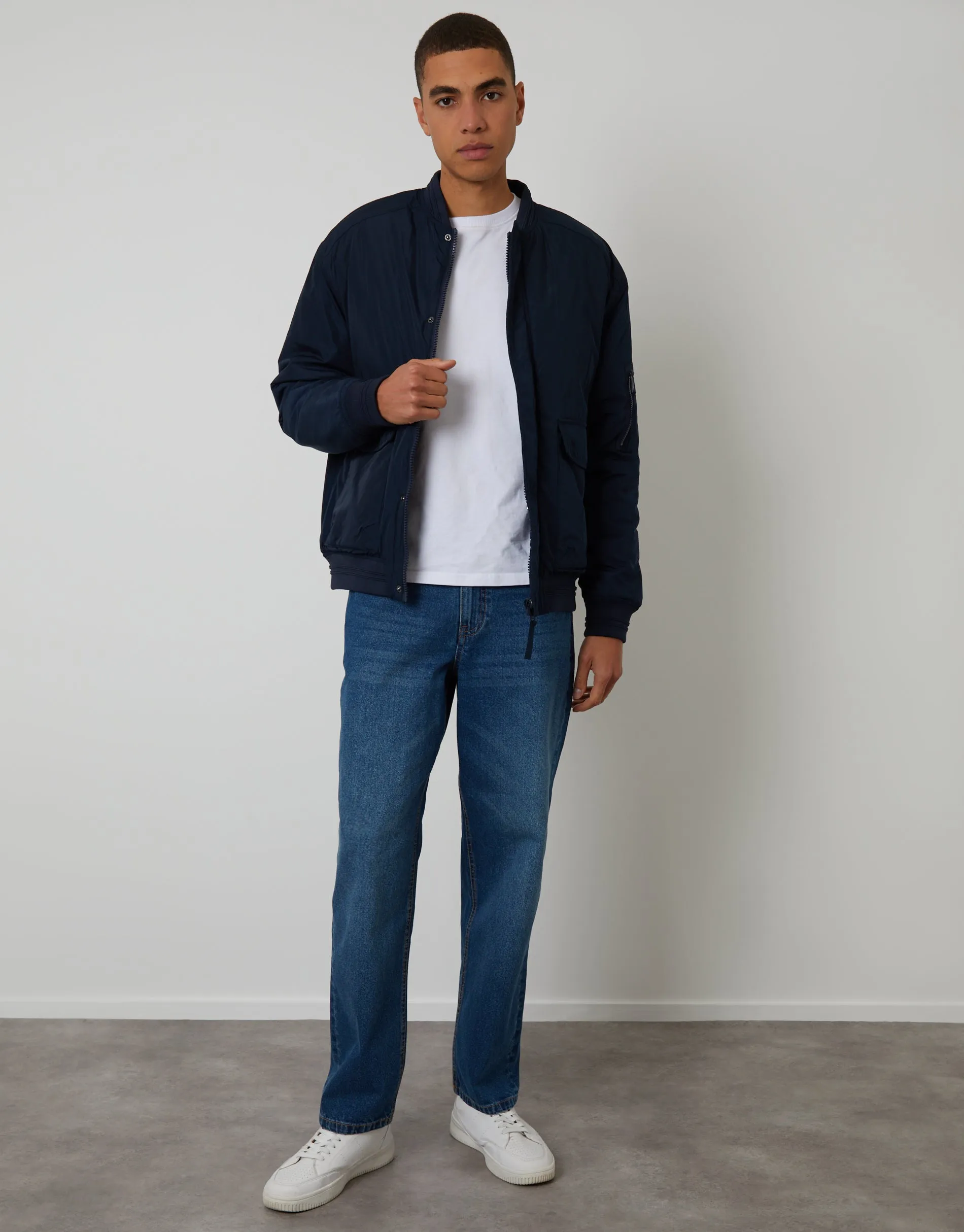 Navy Padded Bomber Jacket sold by Threadbare product image thumbnail 4
