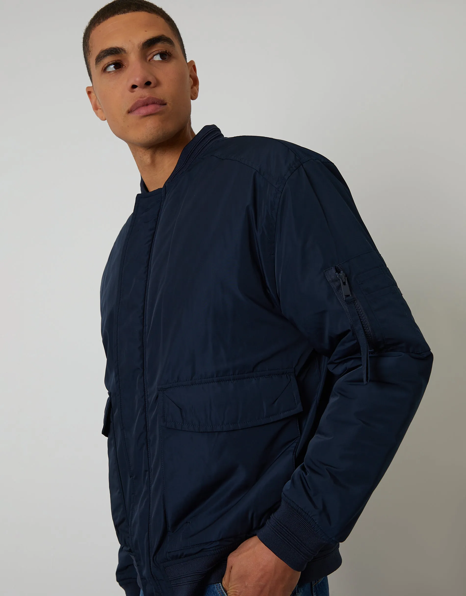 Navy Padded Bomber Jacket sold by Threadbare product image thumbnail 5