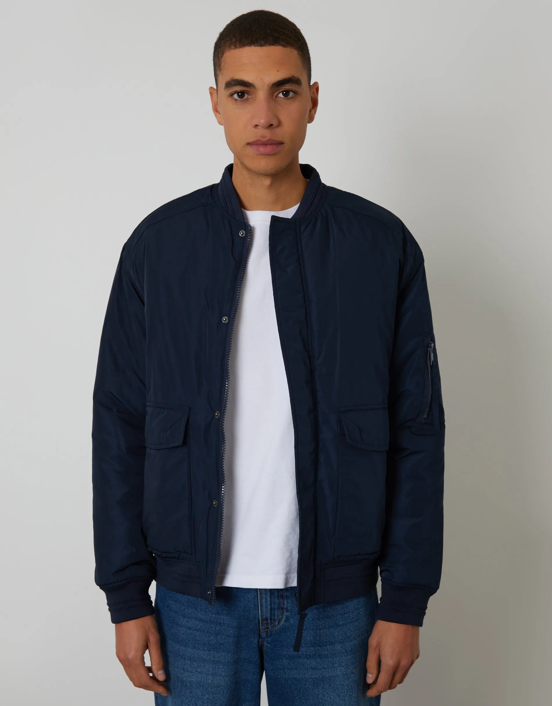 Navy Padded Bomber Jacket sold by Threadbare product image thumbnail 2