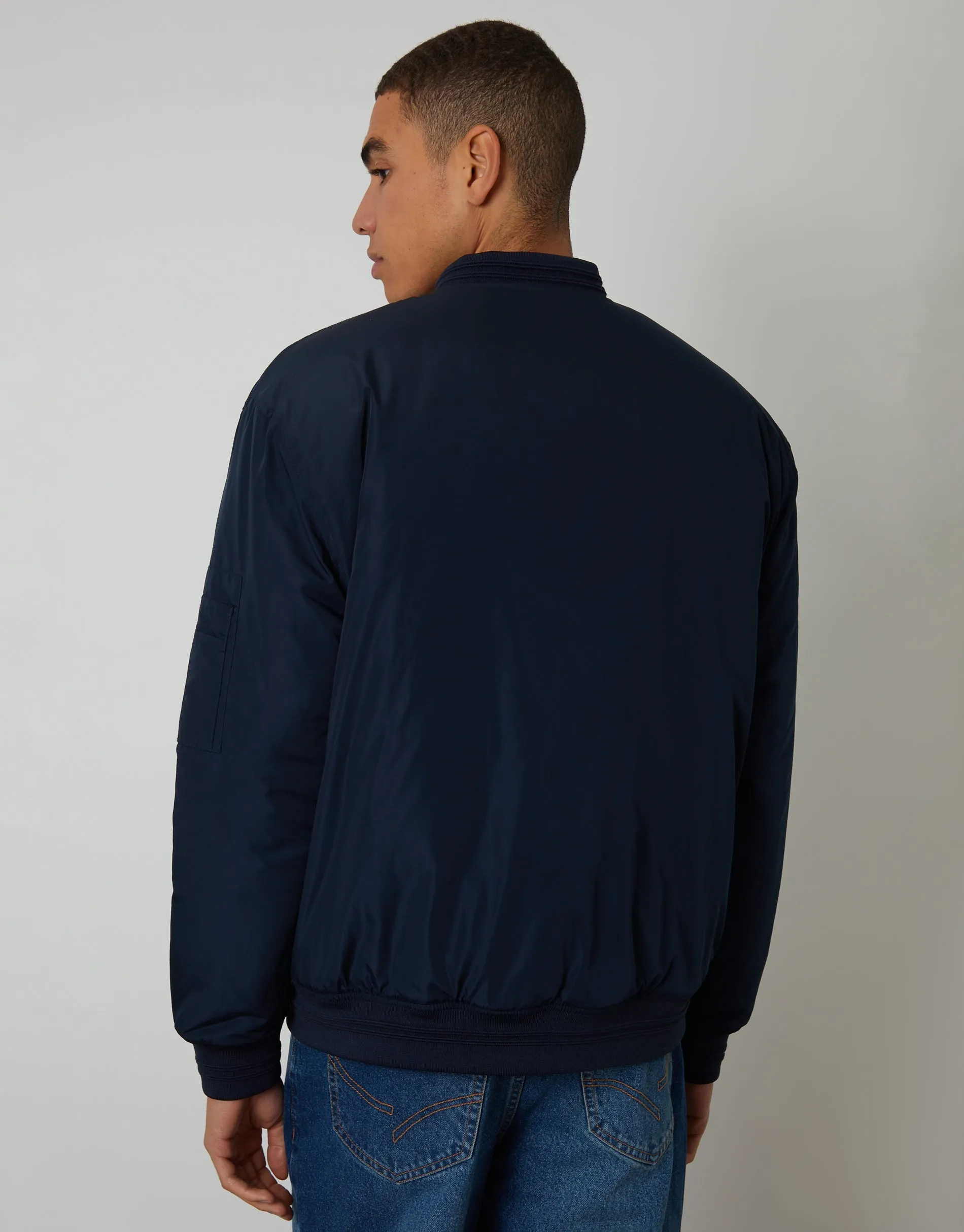 Navy Padded Bomber Jacket sold by Threadbare product image thumbnail 3