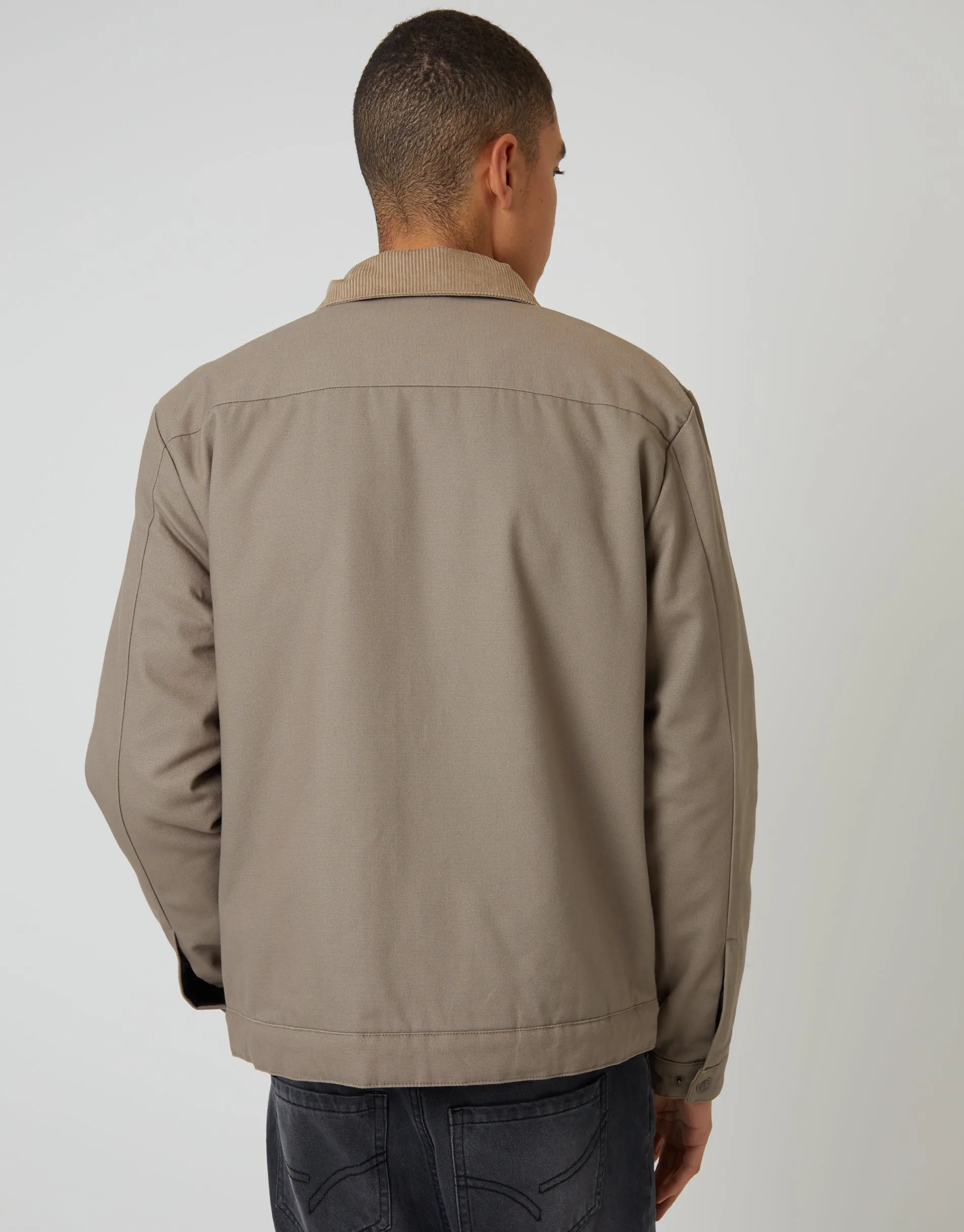 Mushroom Brown Lightweight Cotton Canvas Jacket With Corduroy Collar sold by Threadbare product image thumbnail 2