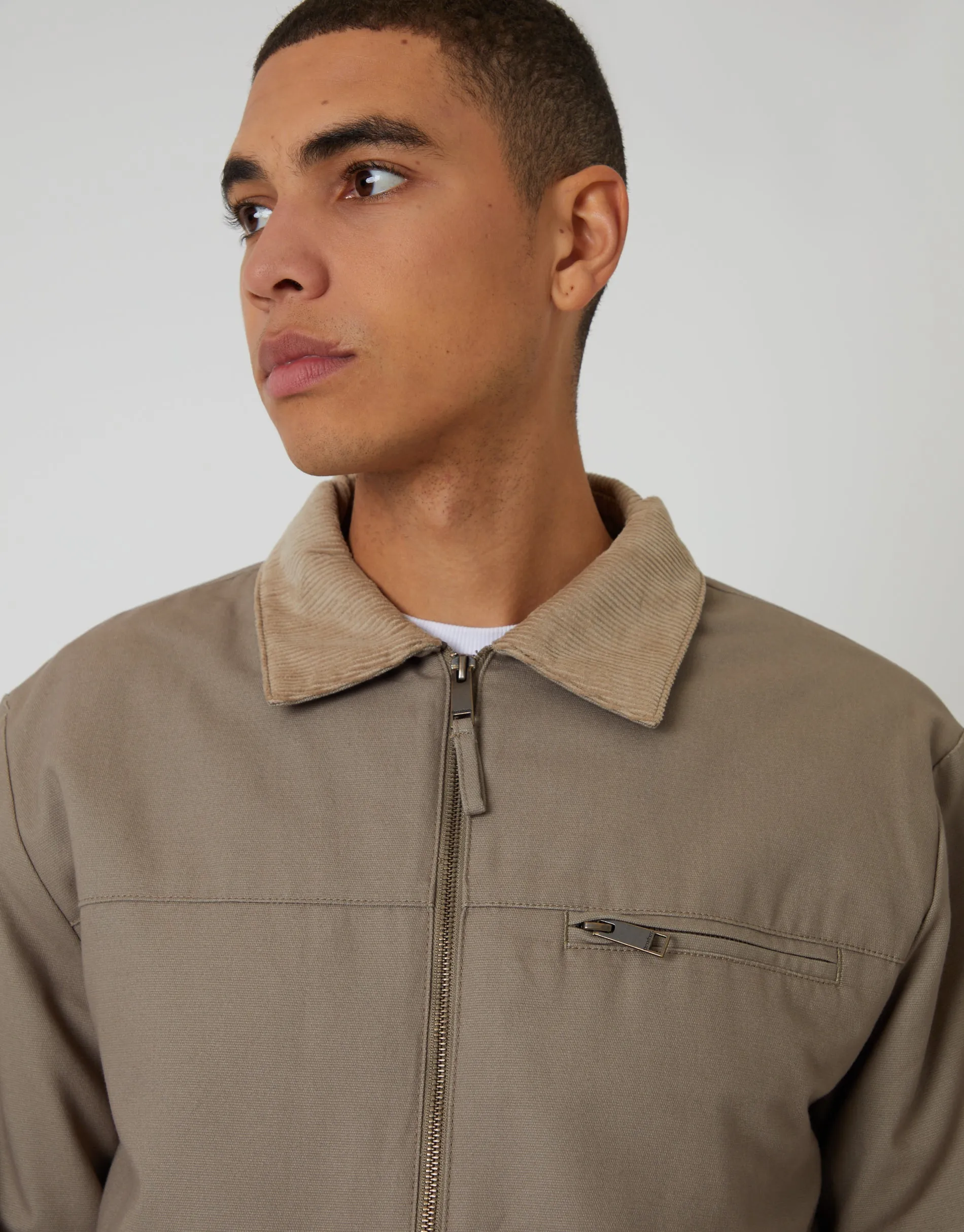 Mushroom Brown Lightweight Cotton Canvas Jacket With Corduroy Collar sold by Threadbare product image thumbnail 4