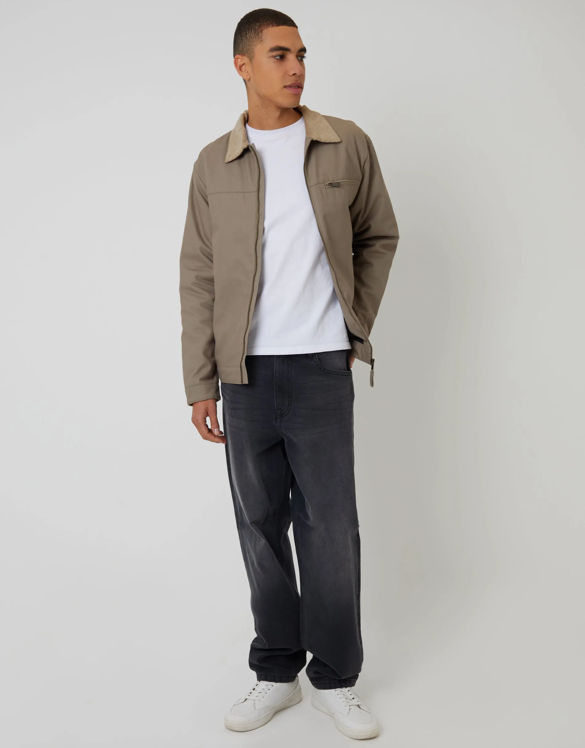 Mushroom Brown Lightweight Cotton Canvas Jacket With Corduroy Collar sold by Threadbare product image thumbnail 3