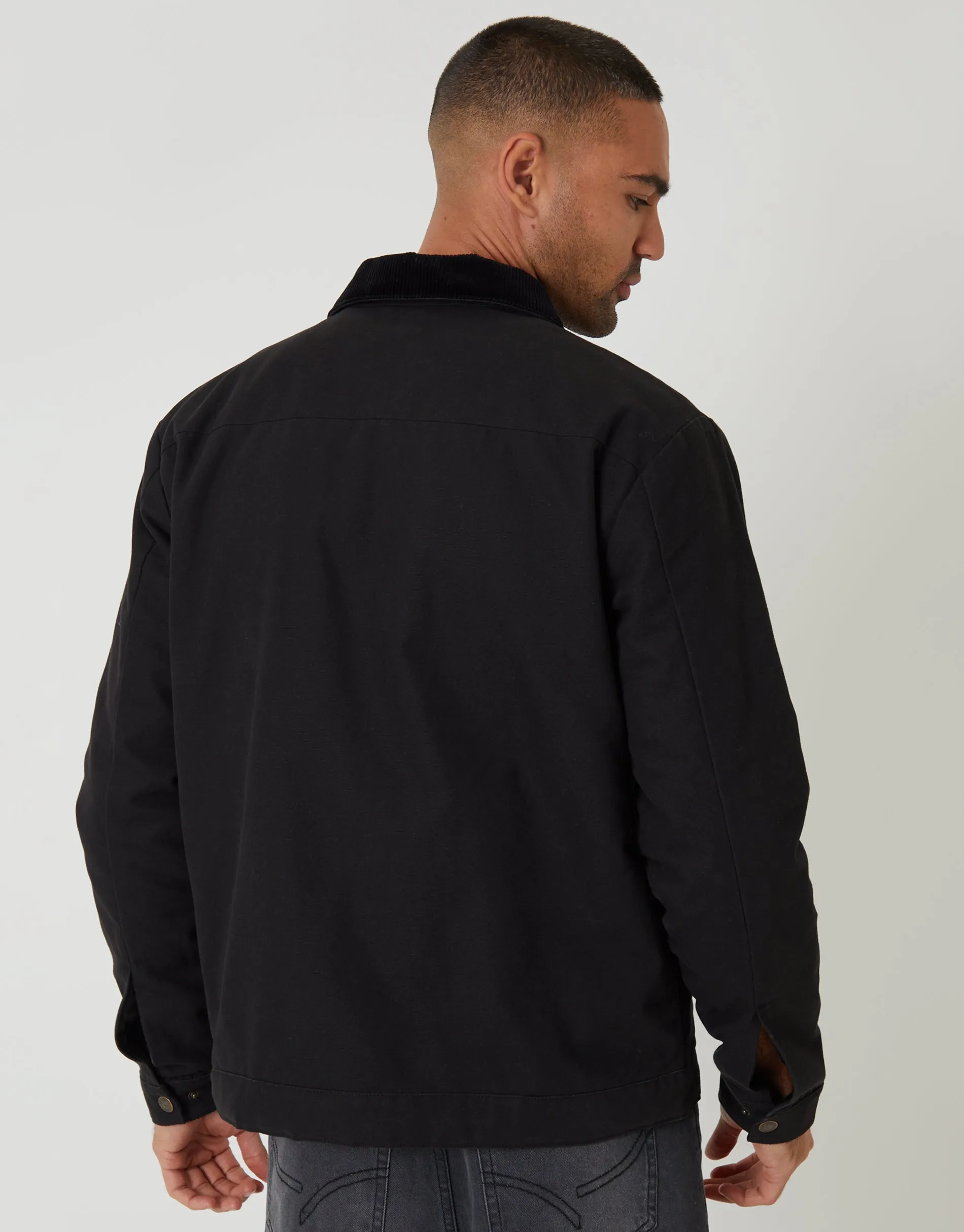 Black Lightweight Cotton Canvas Jacket With Corduroy Collar sold by Threadbare product image thumbnail 2