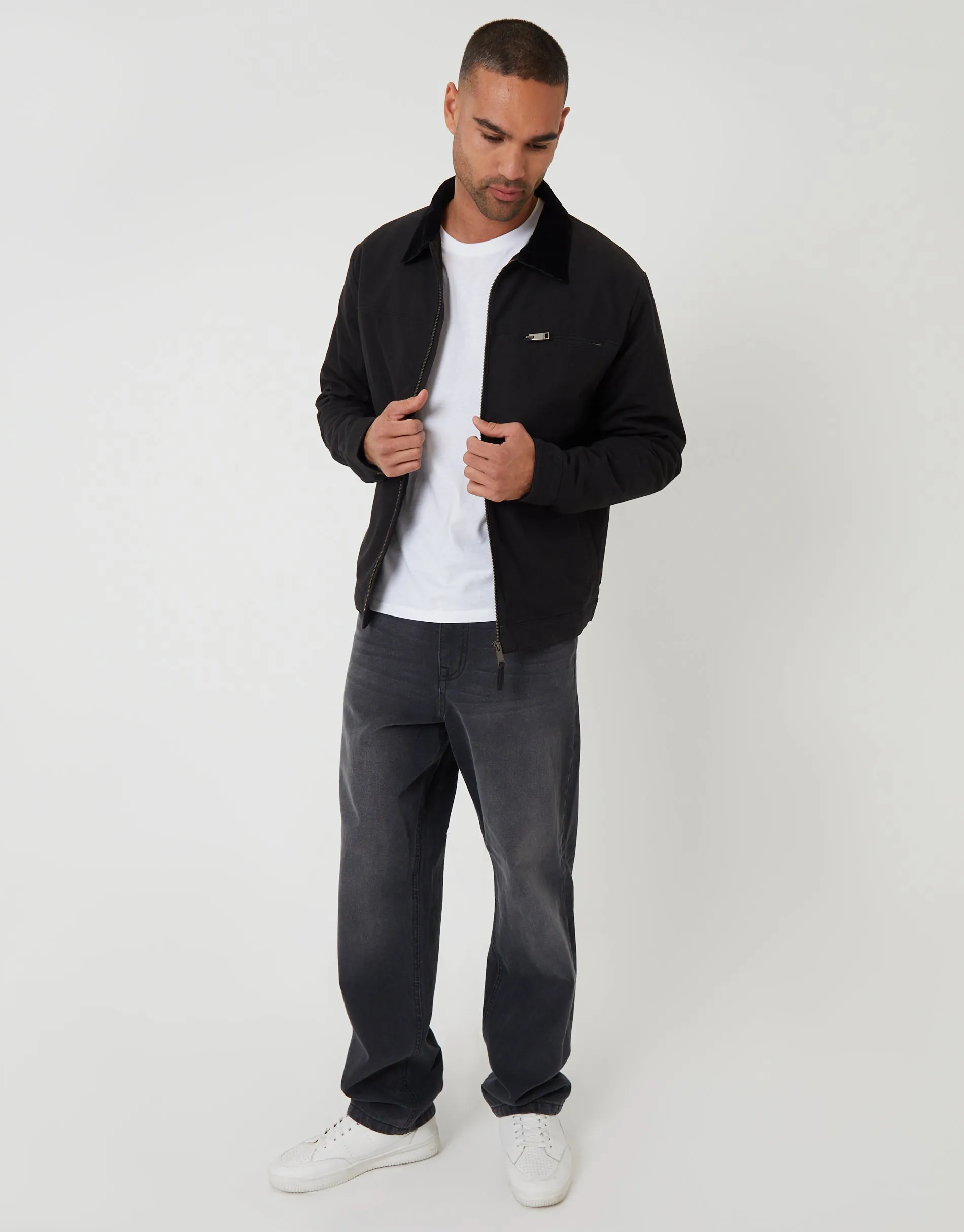 Black Lightweight Cotton Canvas Jacket With Corduroy Collar sold by Threadbare product image thumbnail 3