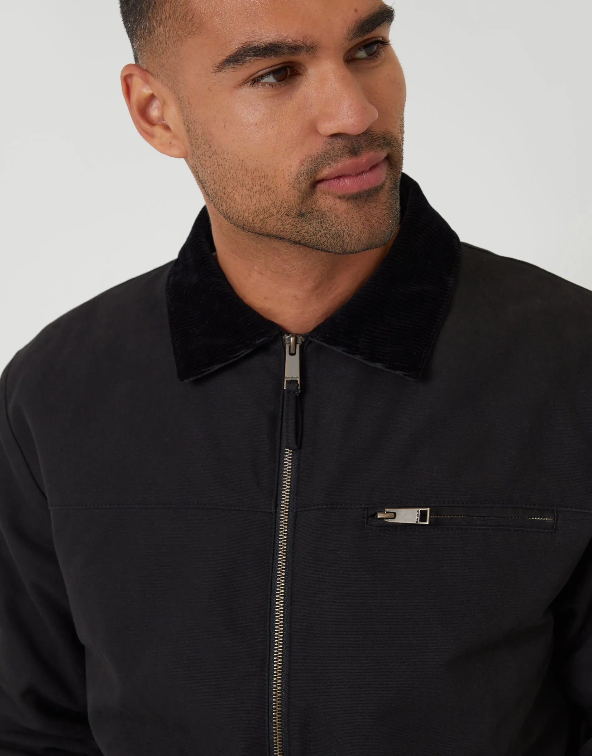 Black Lightweight Cotton Canvas Jacket With Corduroy Collar sold by Threadbare product image thumbnail 5