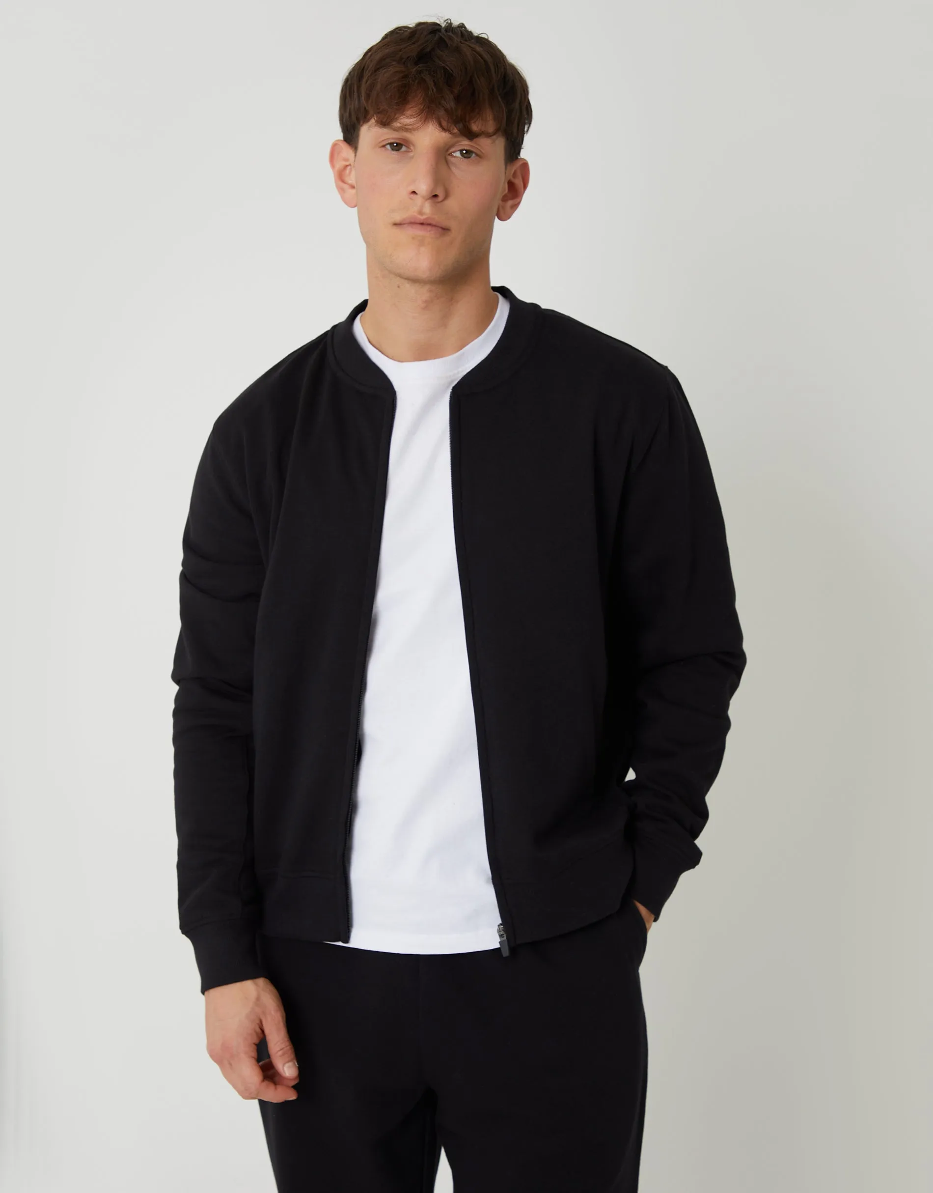 Black Zip Through Sweat Bomber sold by Threadbare product image thumbnail 2