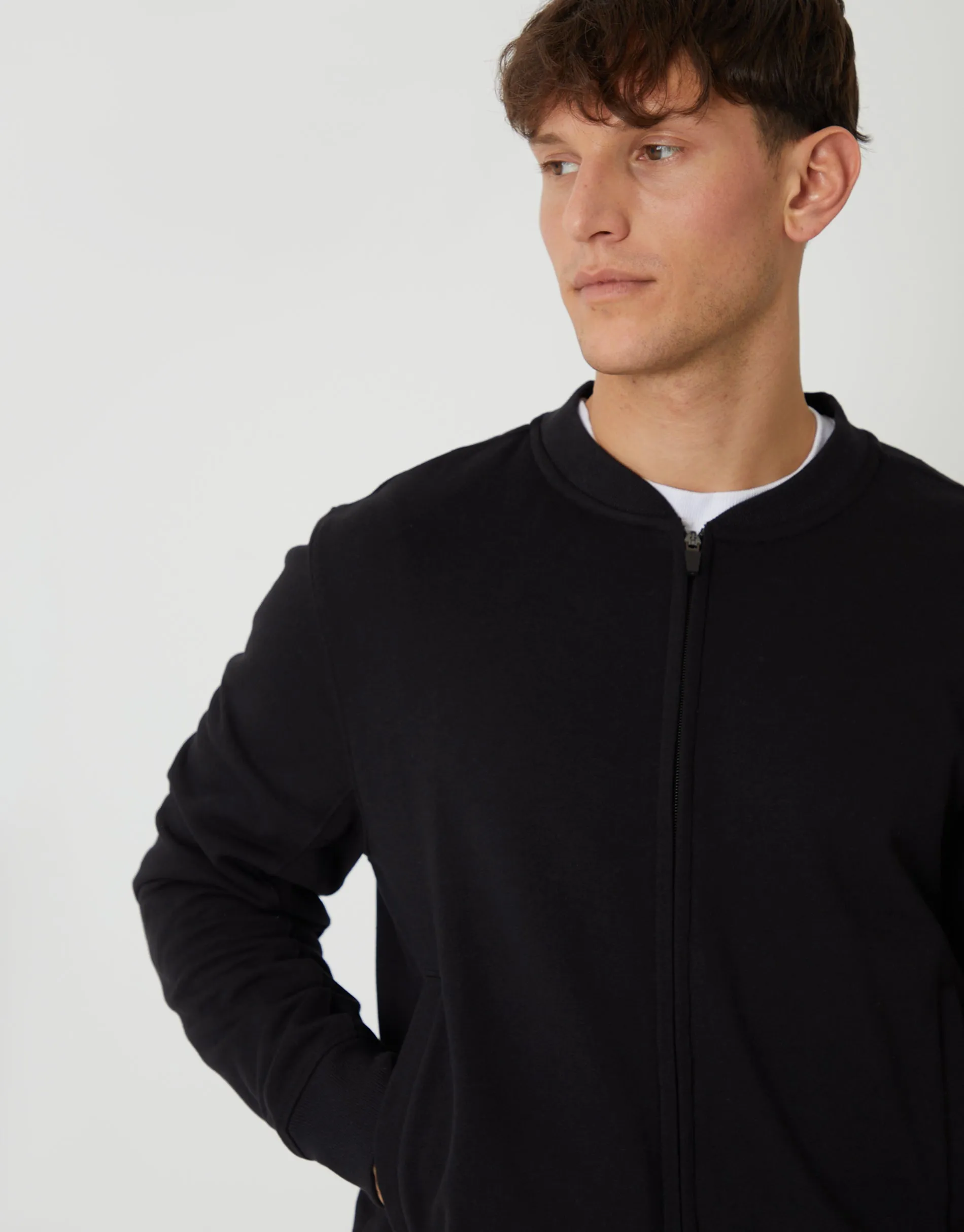 Black Zip Through Sweat Bomber sold by Threadbare product image thumbnail 5