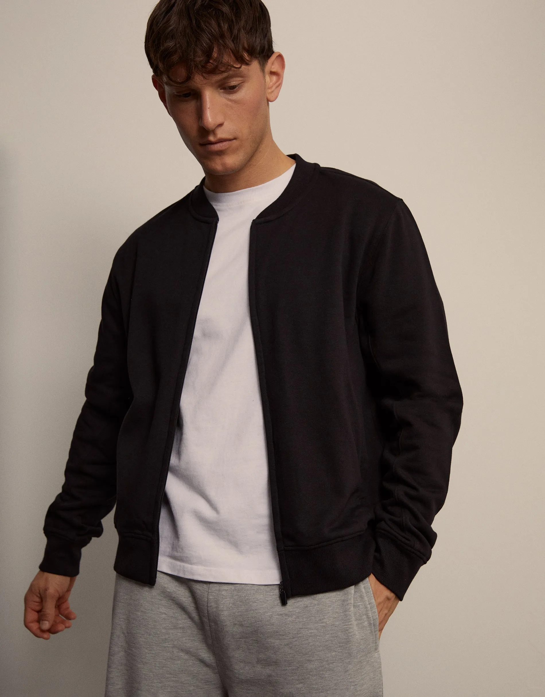 Black Zip Through Sweat Bomber sold by Threadbare