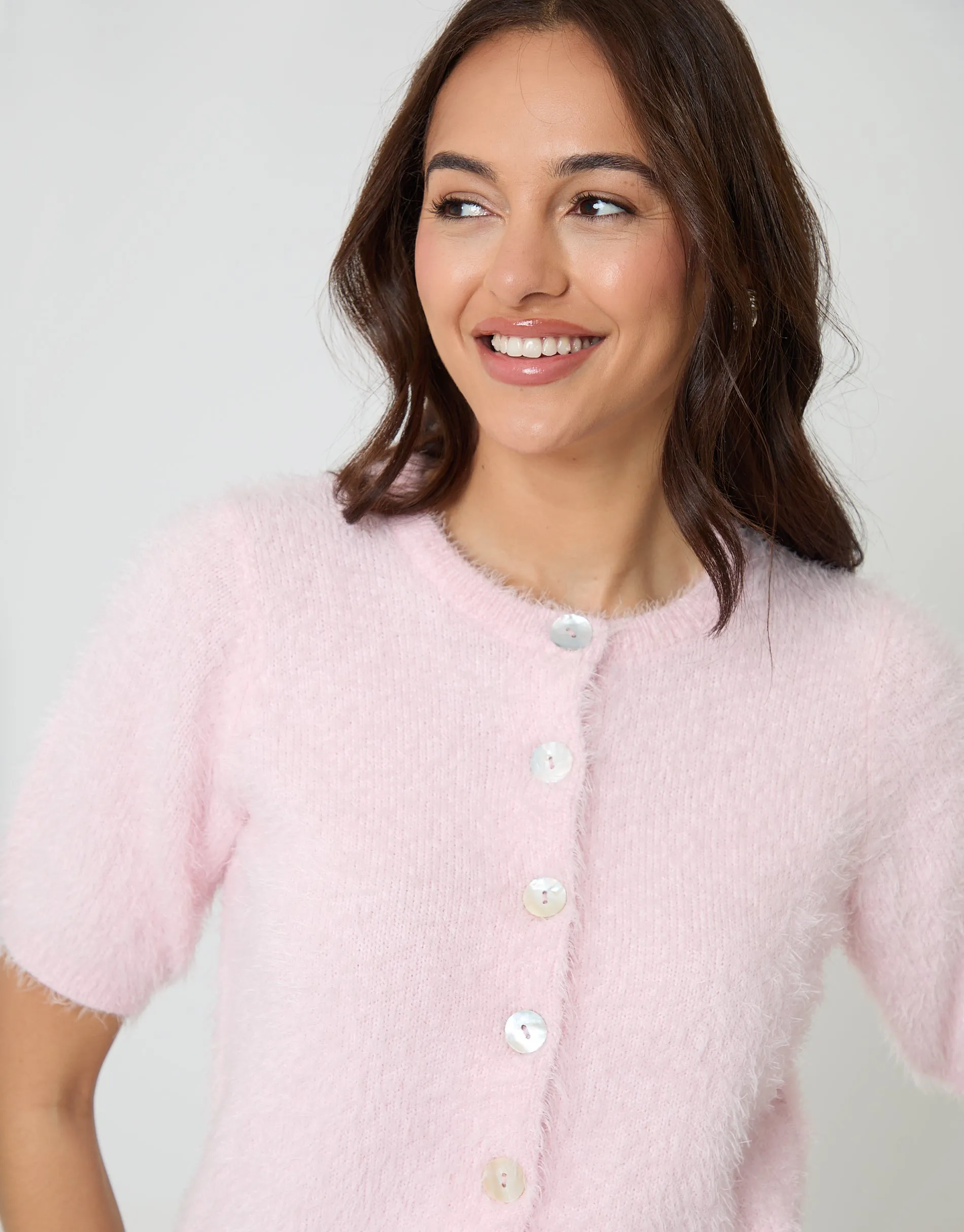 Pink Crew Neck Short Sleeve Knitted Cardigan sold by Threadbare product image thumbnail 4