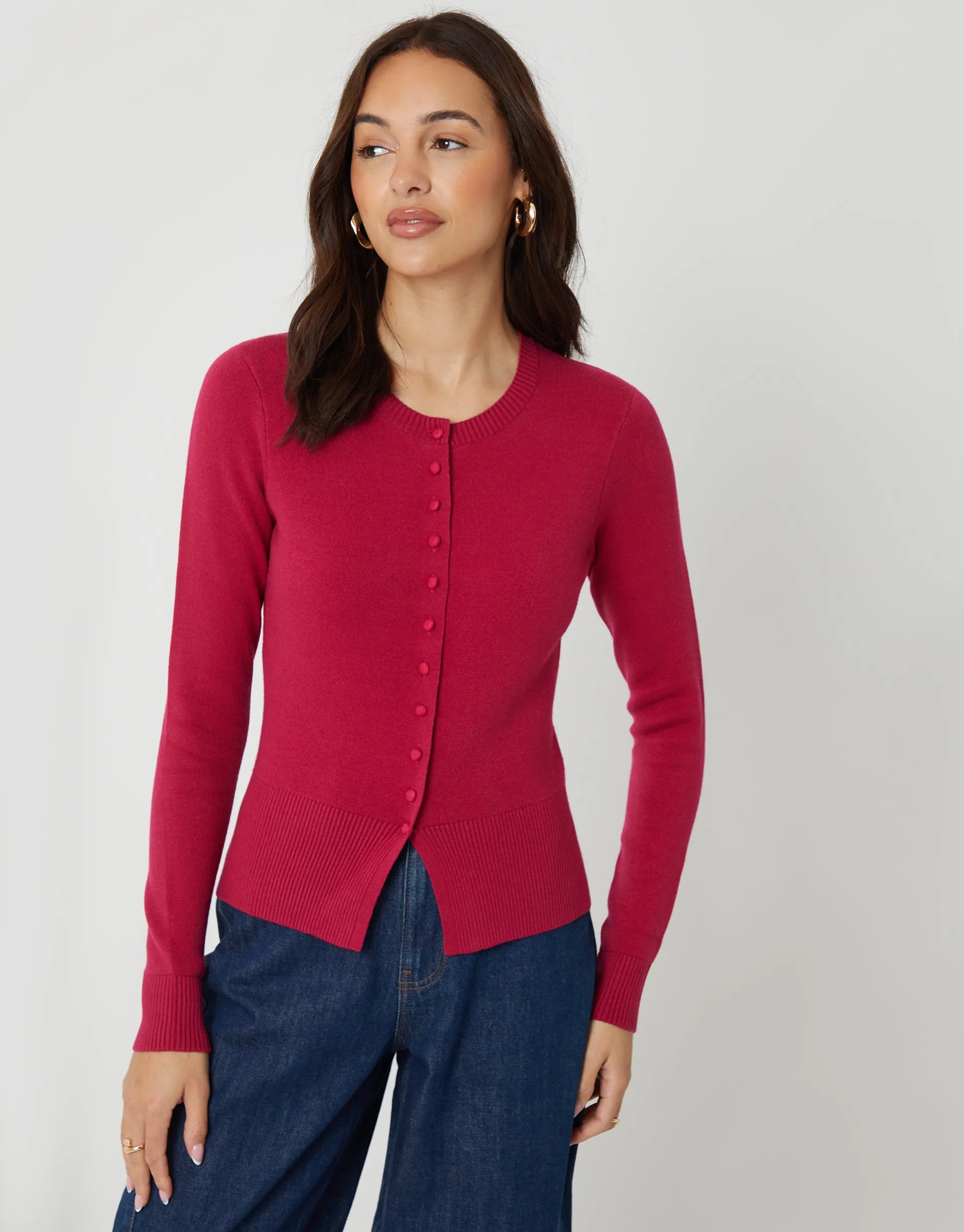 Crew Neck Compact Knitted Cardigan in Hot Pink sold by Threadbare product image thumbnail 5