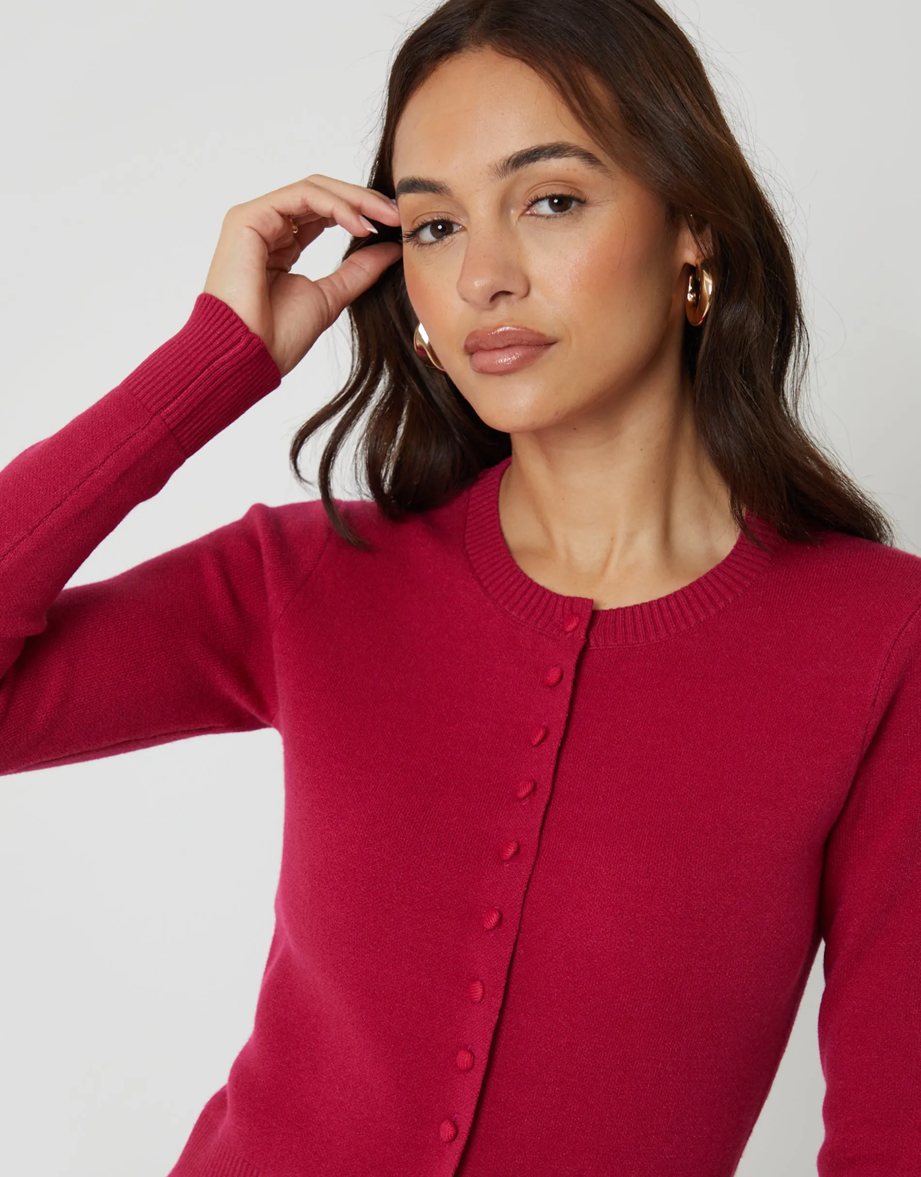 Crew Neck Compact Knitted Cardigan in Hot Pink sold by Threadbare product image thumbnail 4