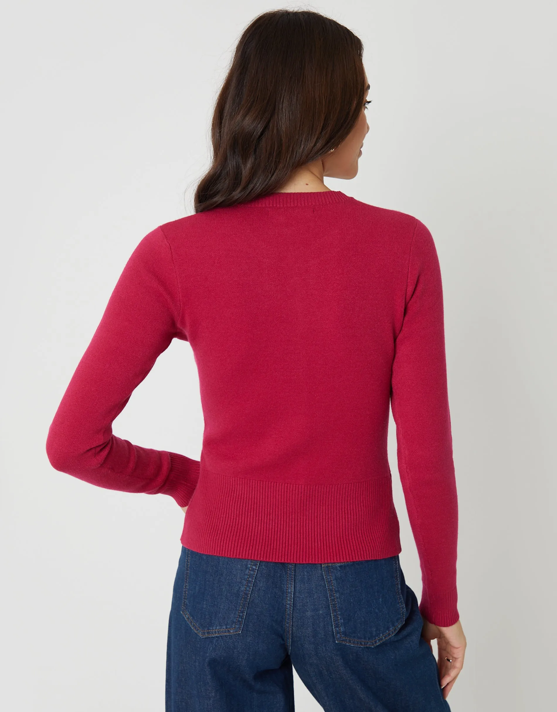 Crew Neck Compact Knitted Cardigan in Hot Pink sold by Threadbare product image thumbnail 2
