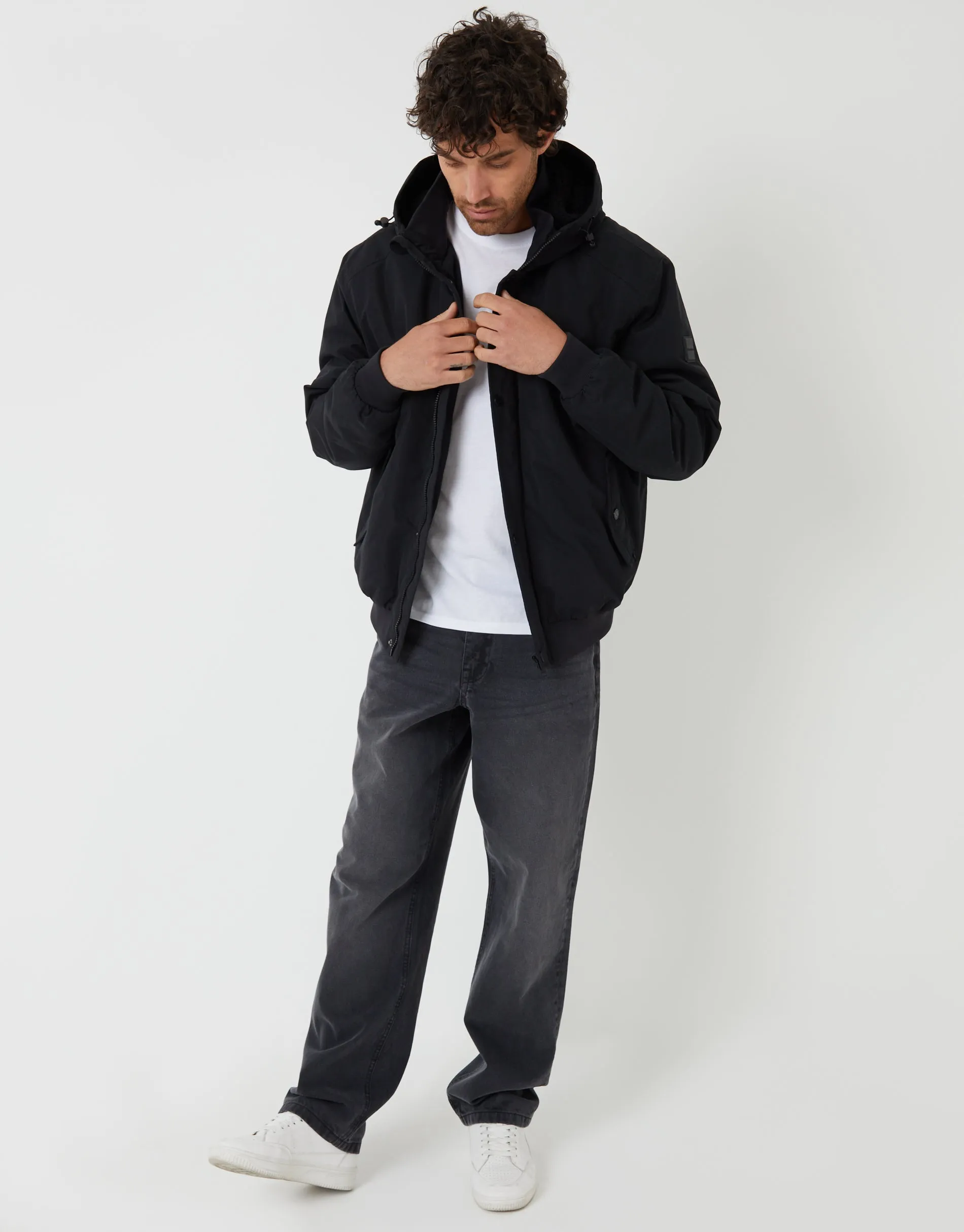 Microfleece Lined Hooded Lightweight Jacket in Black sold by Threadbare product image thumbnail 3
