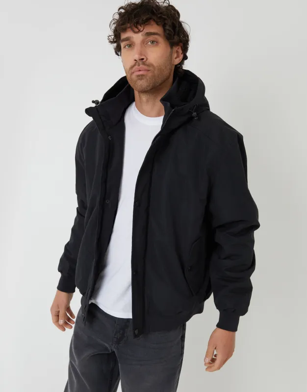 Black Microfleece Lined Hooded Lightweight Jacket made by Threadbare