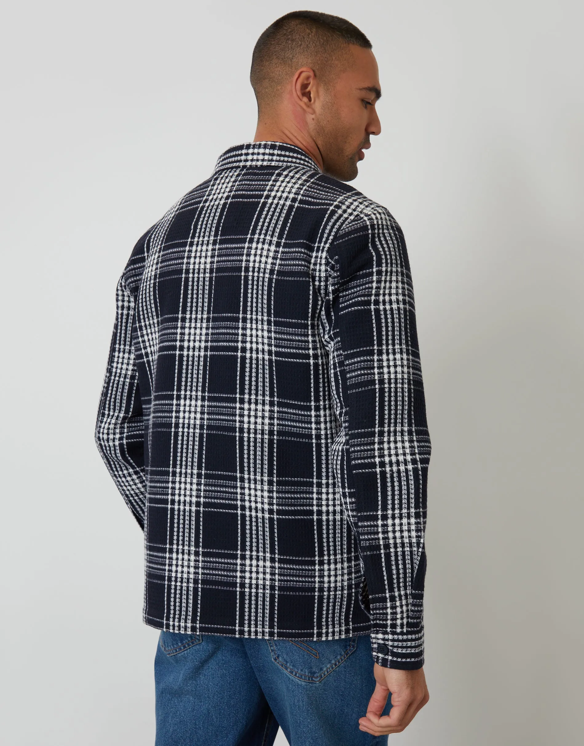 Waffle Textured Shacket in Navy Check sold by Threadbare product image thumbnail 2