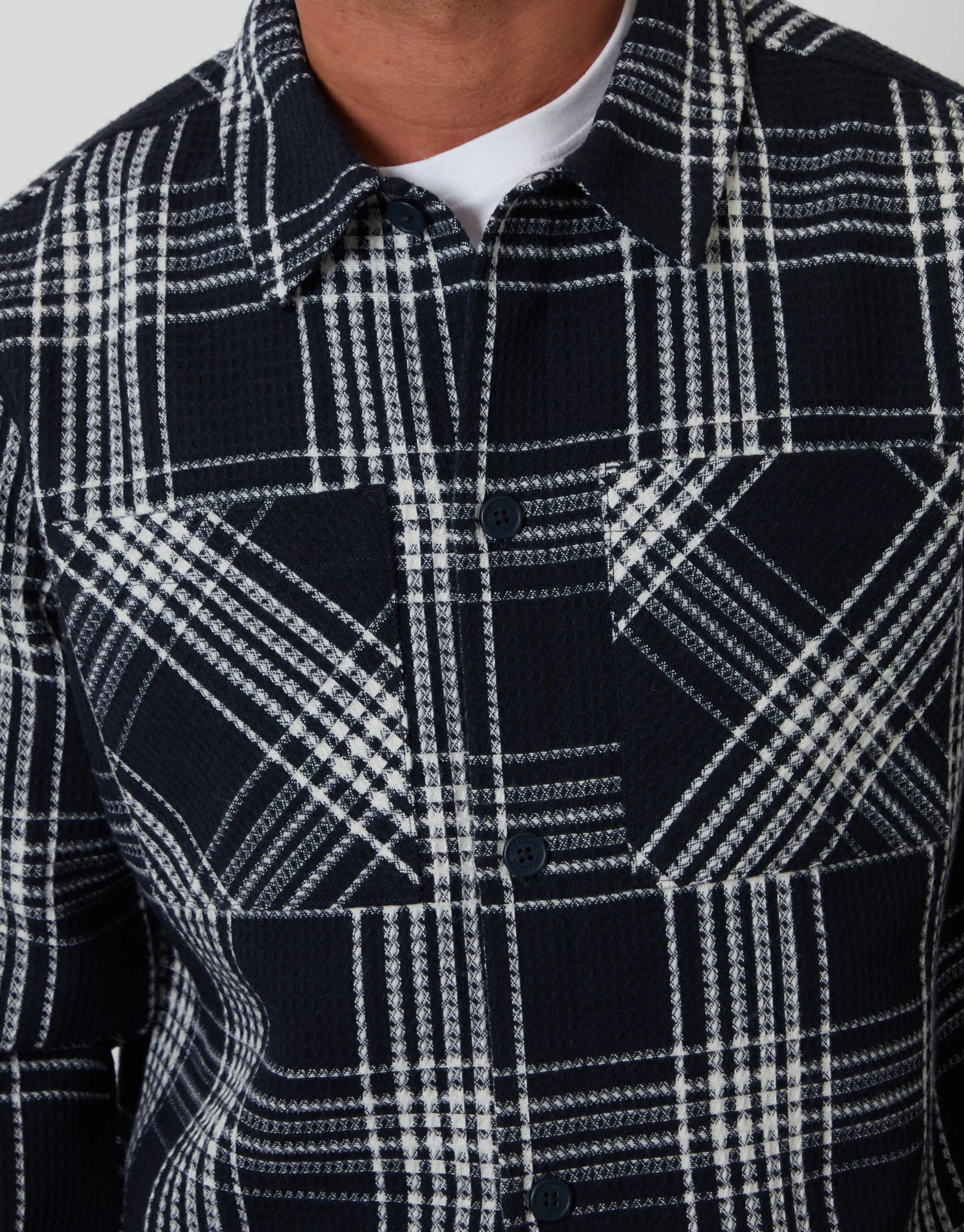 Waffle Textured Shacket in Navy Check sold by Threadbare product image thumbnail 4