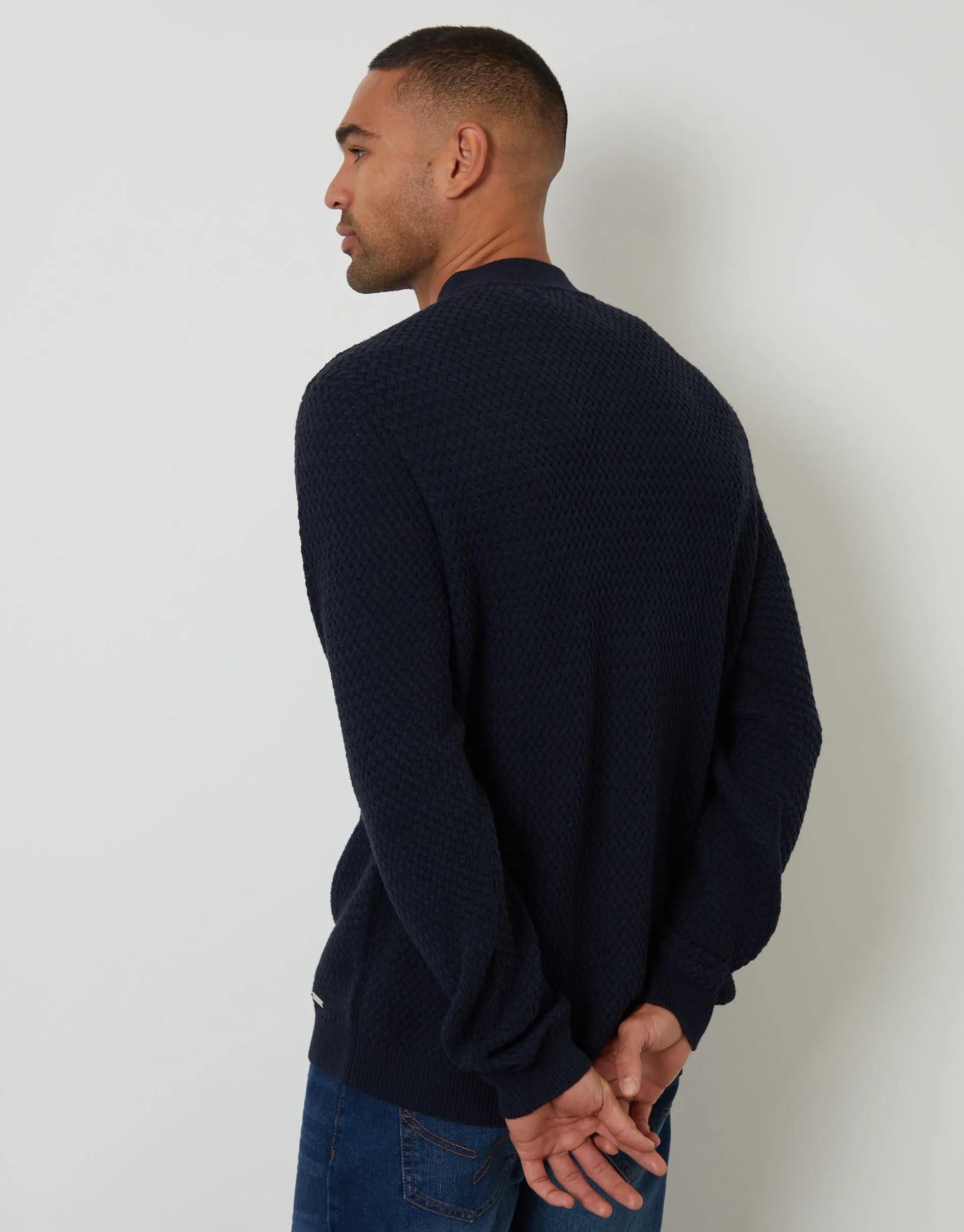 Navy Basket Stitch Cardigan sold by Threadbare product image thumbnail 2