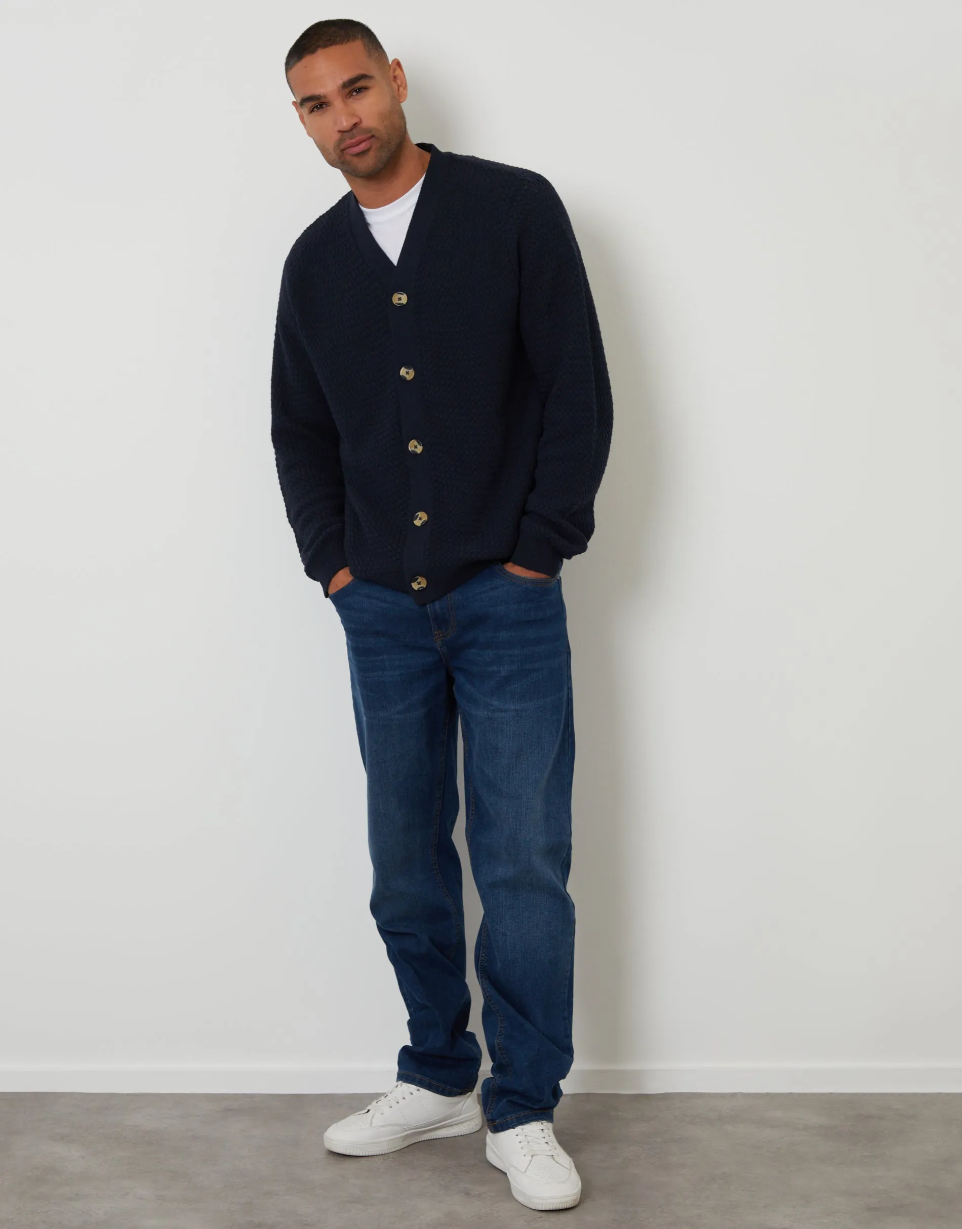 Navy Basket Stitch Cardigan sold by Threadbare product image thumbnail 3