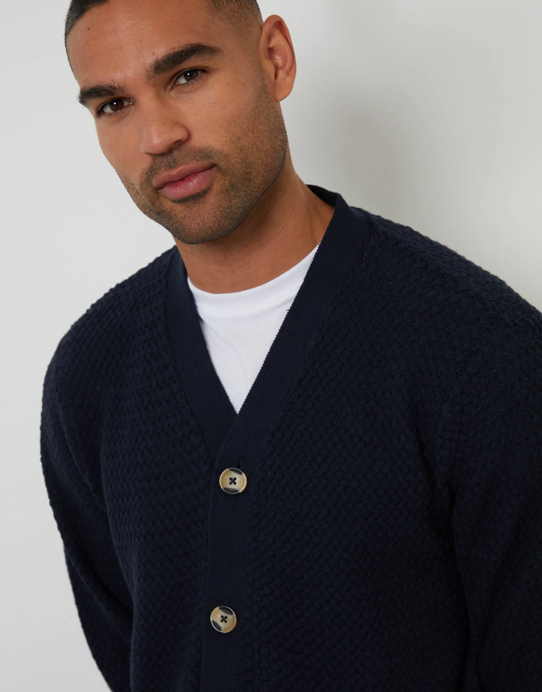 Navy Basket Stitch Cardigan sold by Threadbare product image thumbnail 4
