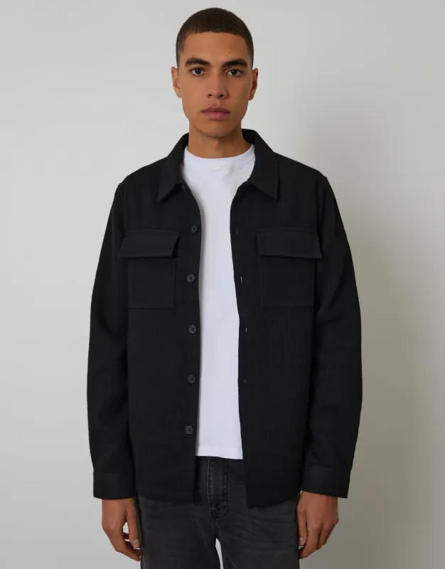 Black Waffle Textured Straight Hem Shacket sold by Threadbare