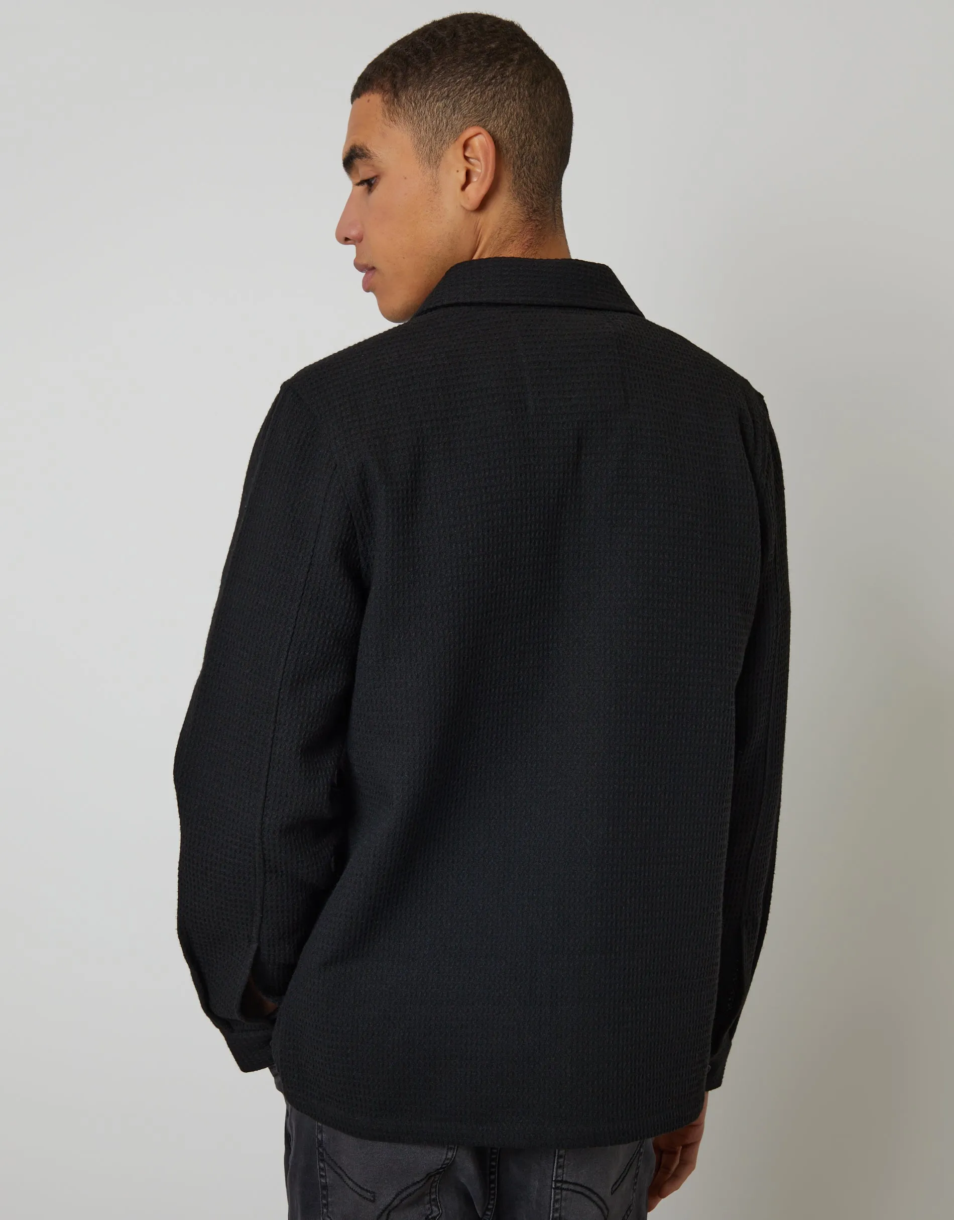 Black Waffle Textured Straight Hem Shacket sold by Threadbare product image thumbnail 2
