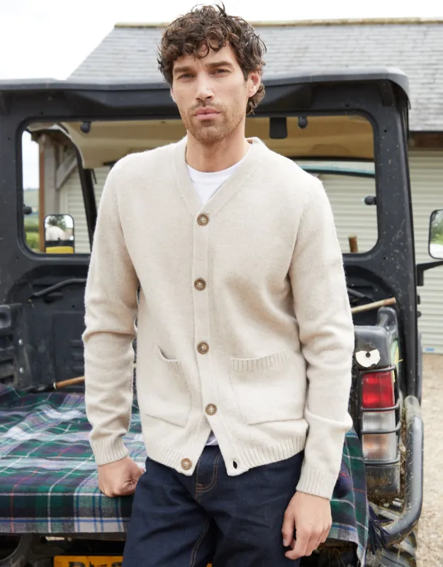 Ecru Knitted Button Up Patch Pocket Cardigan made by Threadbare