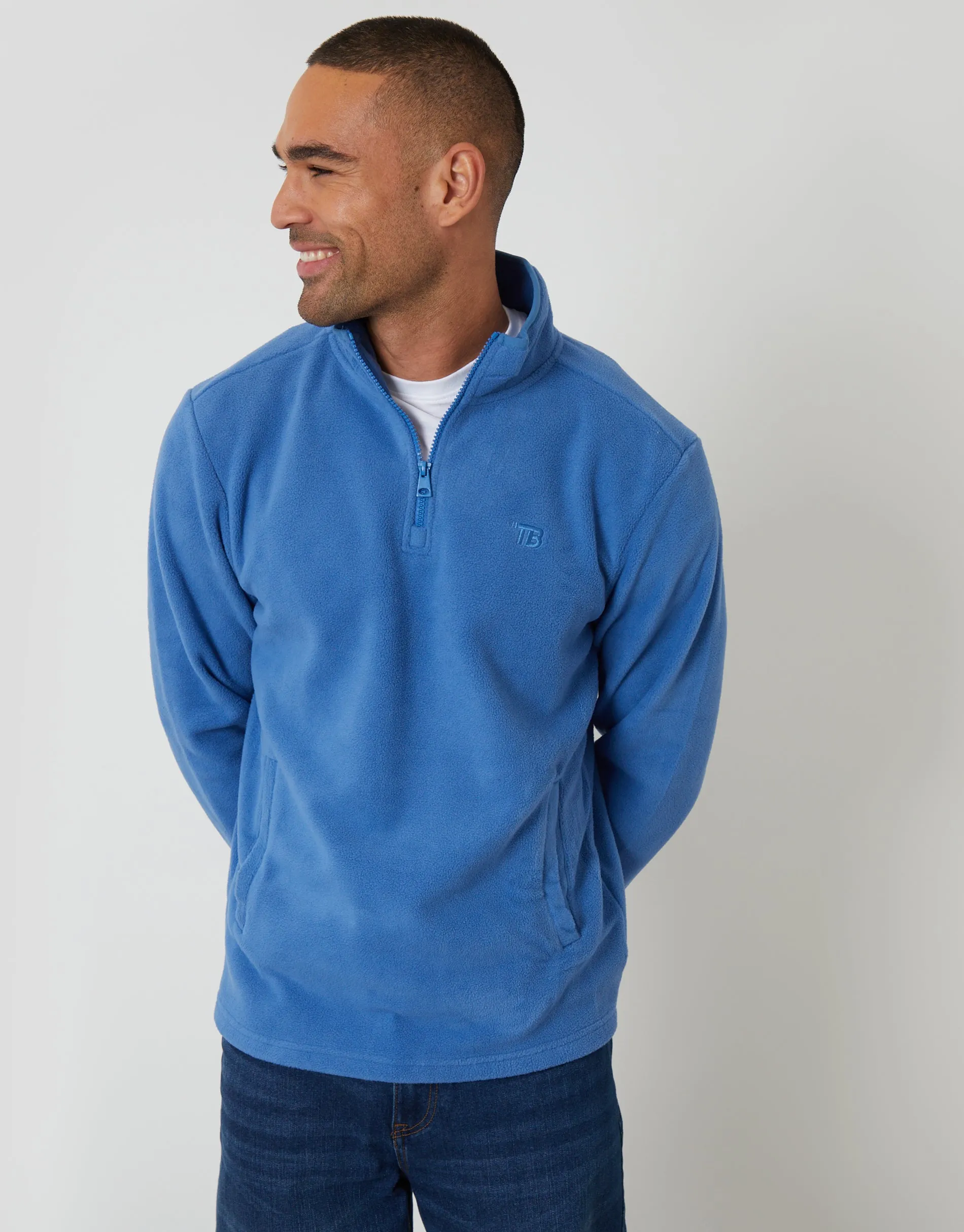 Cobalt Blue Quarter Zip Microfleece Sweatshirt sold by Threadbare