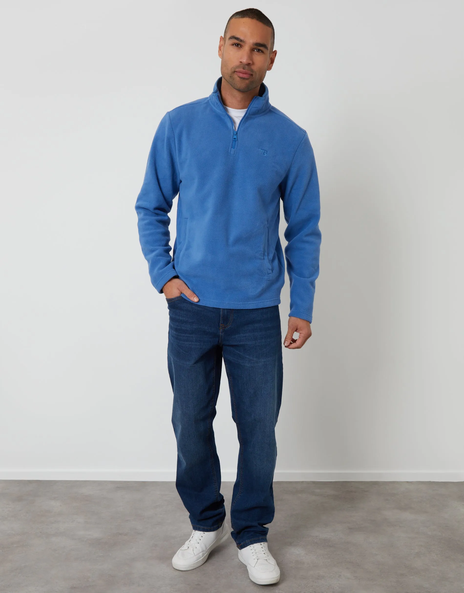 Cobalt Blue Quarter Zip Microfleece Sweatshirt sold by Threadbare product image thumbnail 3
