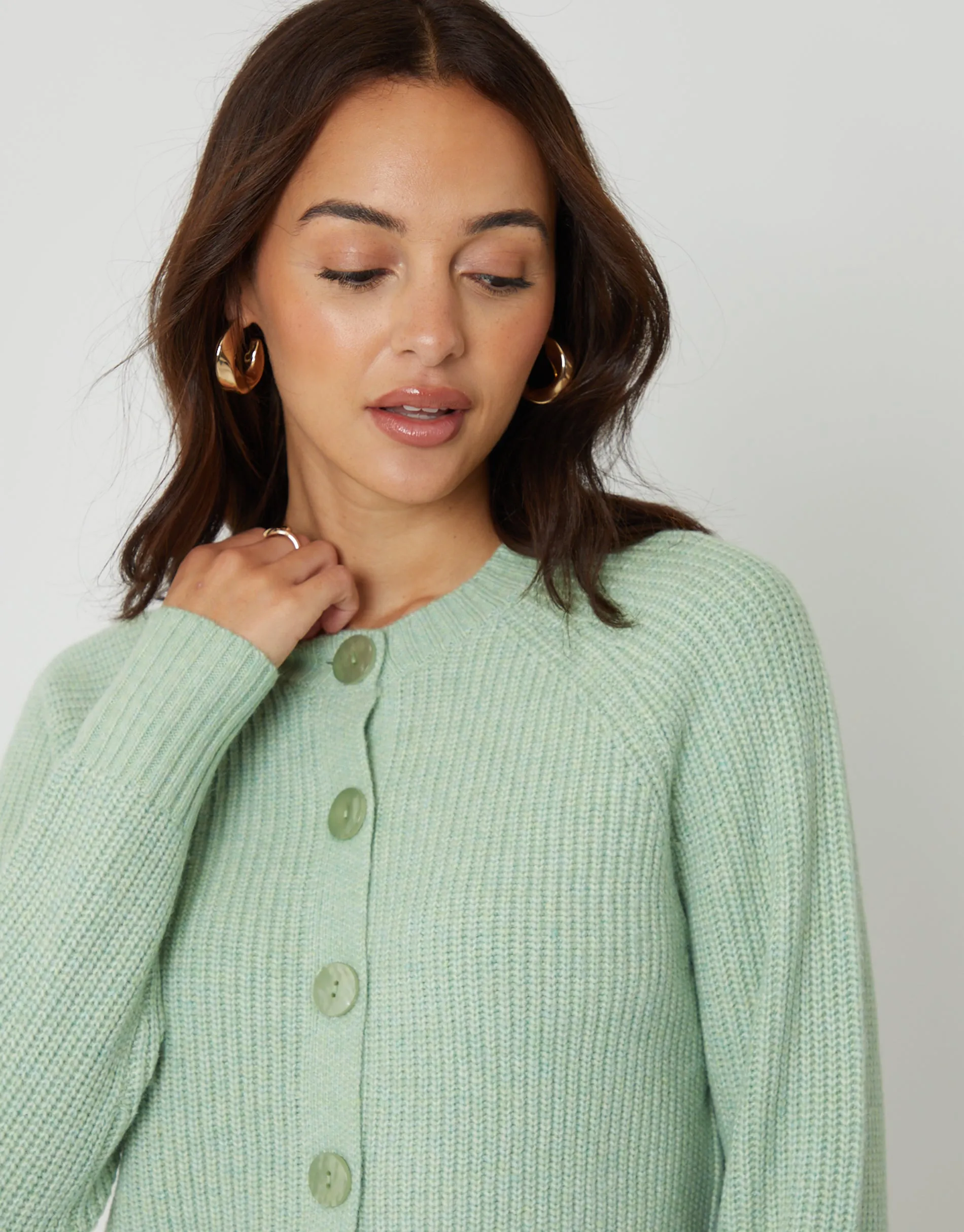 Green Chunky Knit Button Up Cardigan sold by Threadbare product image thumbnail 2