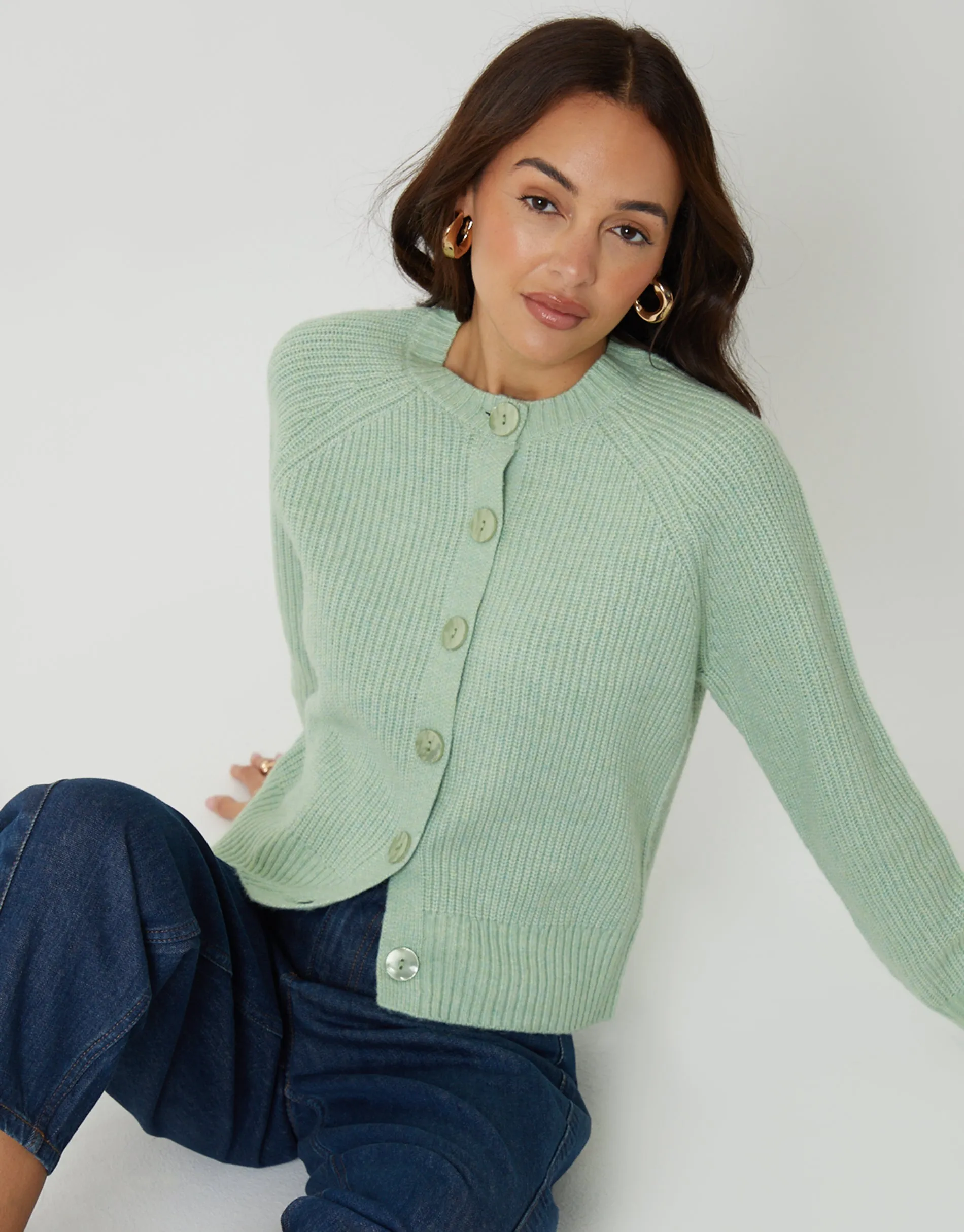 Green Chunky Knit Button Up Cardigan sold by Threadbare