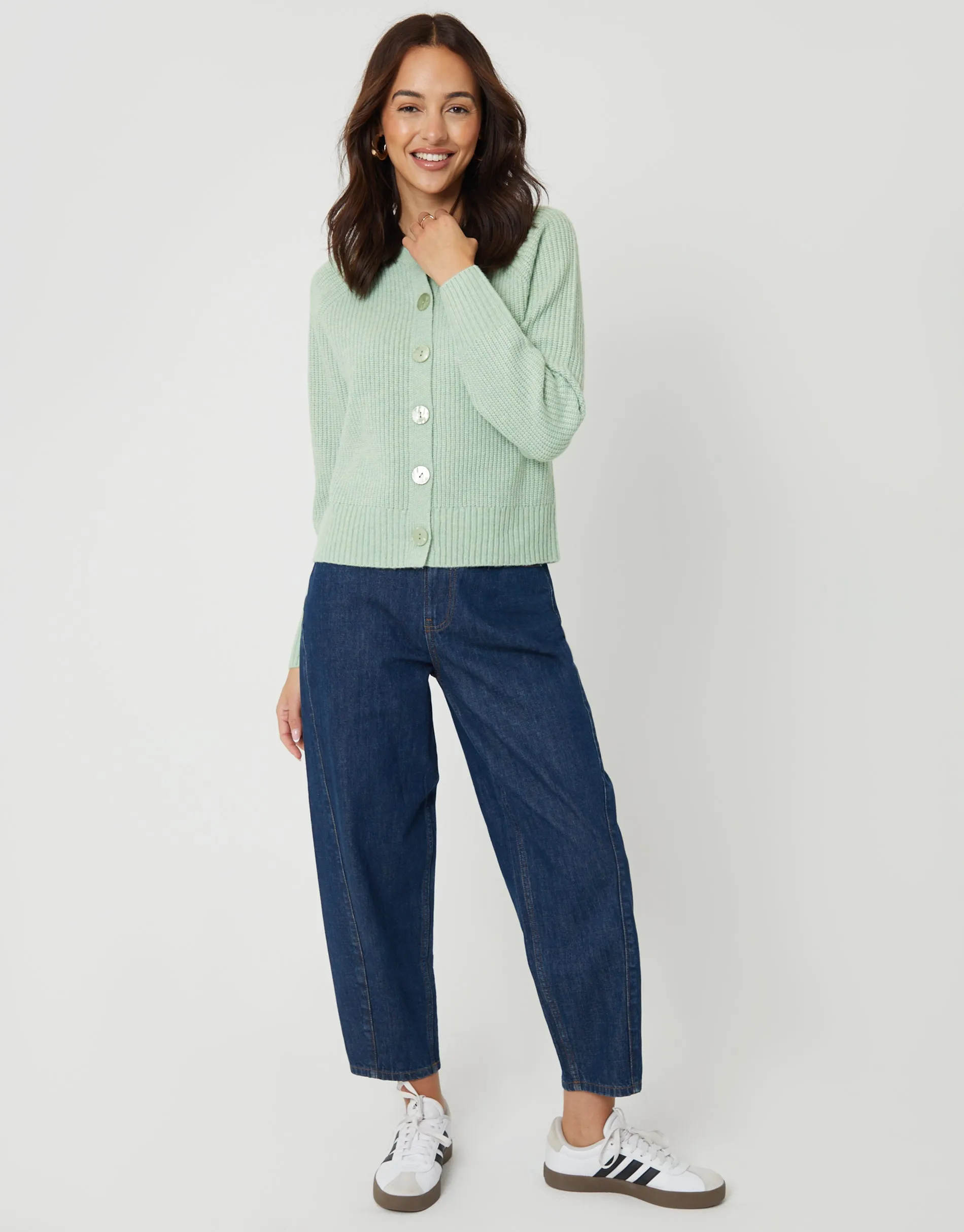 Green Chunky Knit Button Up Cardigan sold by Threadbare product image thumbnail 4